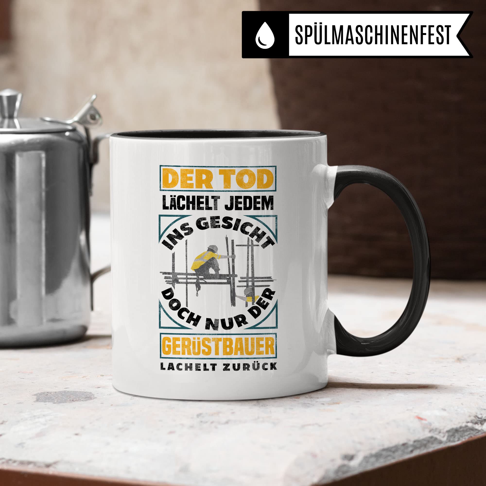 Gerüstbau Tasse Geschenkidee Bauarbeiter Kaffeetasse Humor Witz Geschenk für Gerüstbauer Kaffeebecher Bau Becher