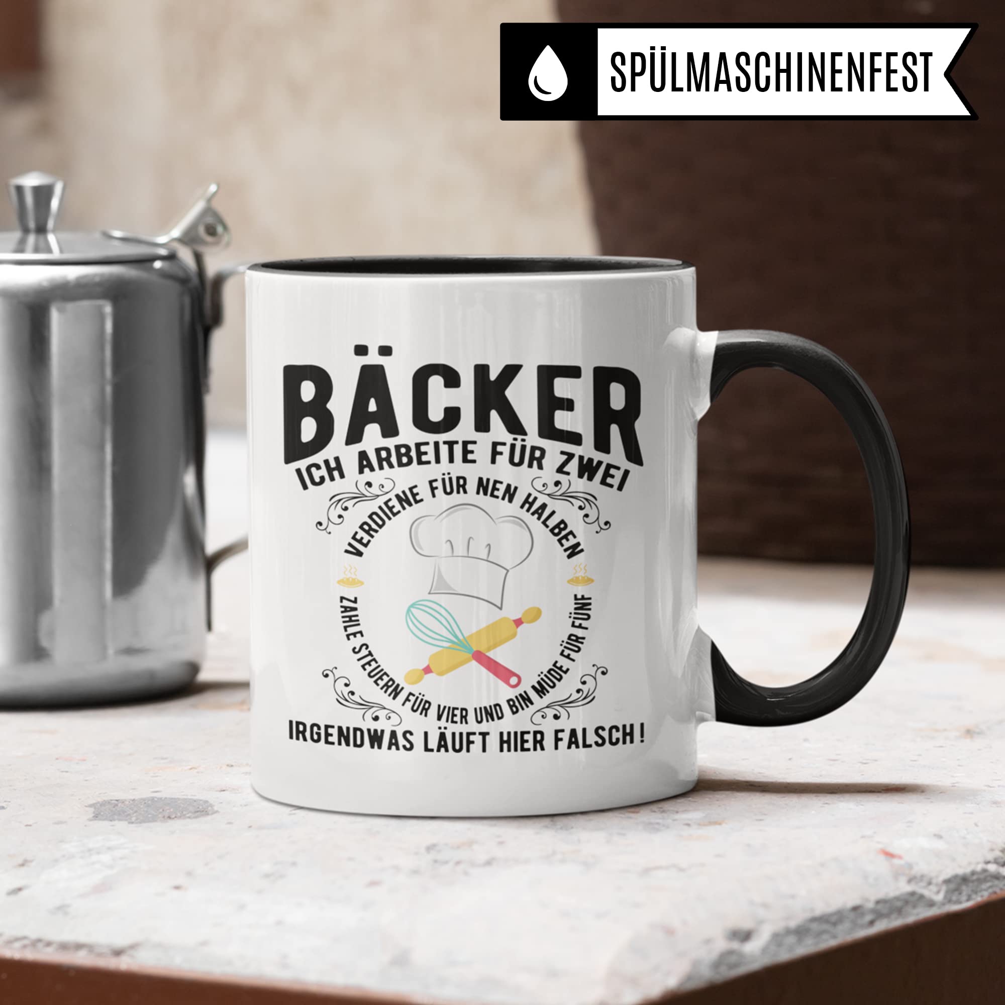 Bäcker Tasse, Geschenk Bäcker lustig, Bäckermeister Kaffeetasse Bäckerei Backen Motiv, Kaffee-Becher Backhaus Beruf Geschenkidee