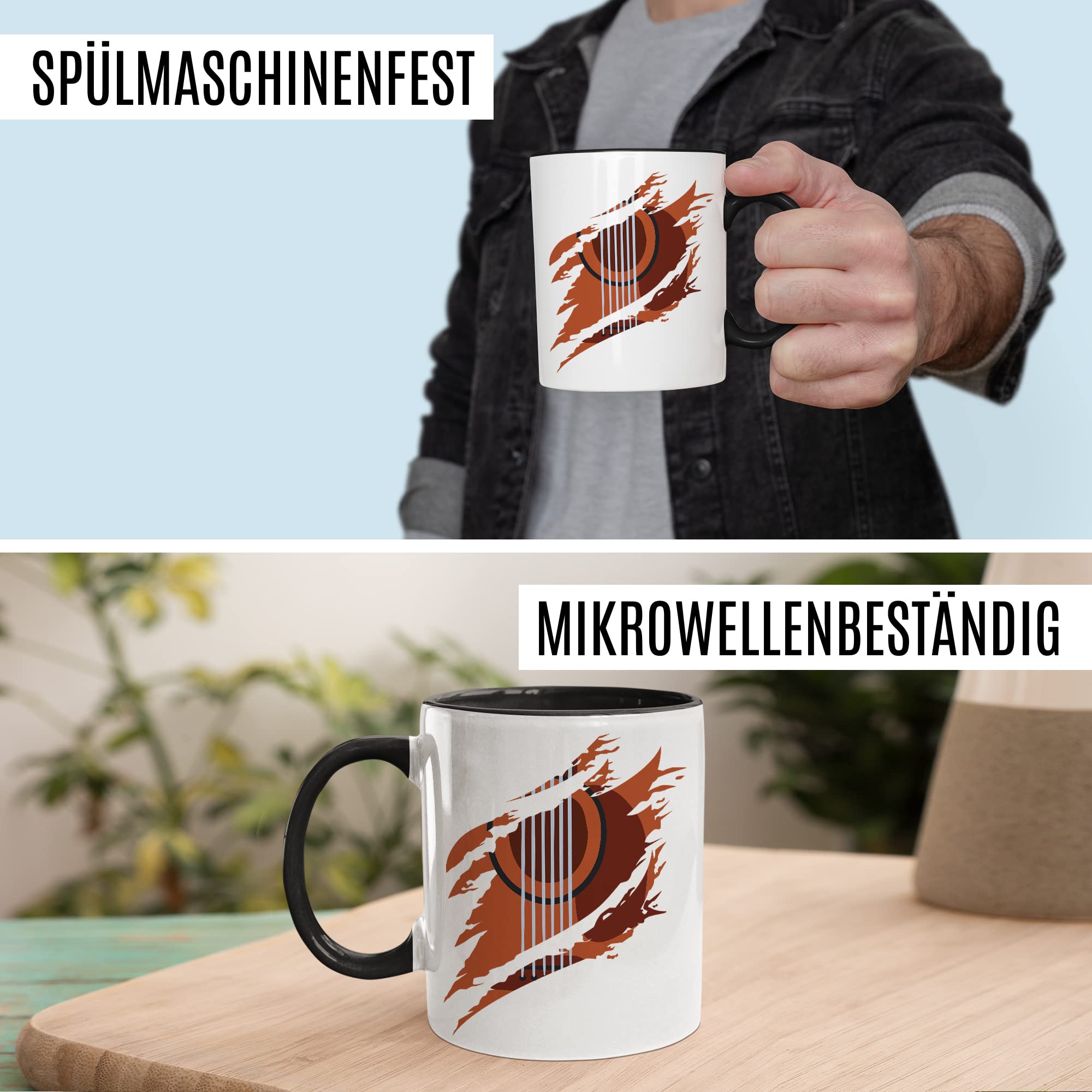 Gitarre Tasse Geschenk Gitarre-Motiv Geschenkidee Gitarrist Kaffee-Becher Kaffeetasse Gitarristin Teetasse Musiker Instrument Akustikgitarre E-Gitarre