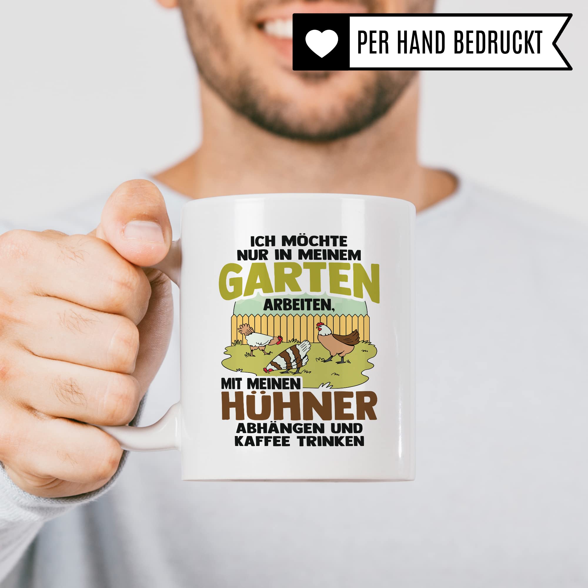 Garten Hühner Tasse Gartenarbeit Kaffeetasse Hühnerhalter-in Kaffee-Becher Heimgärtner Geschenkidee lustig Geschenk Humor