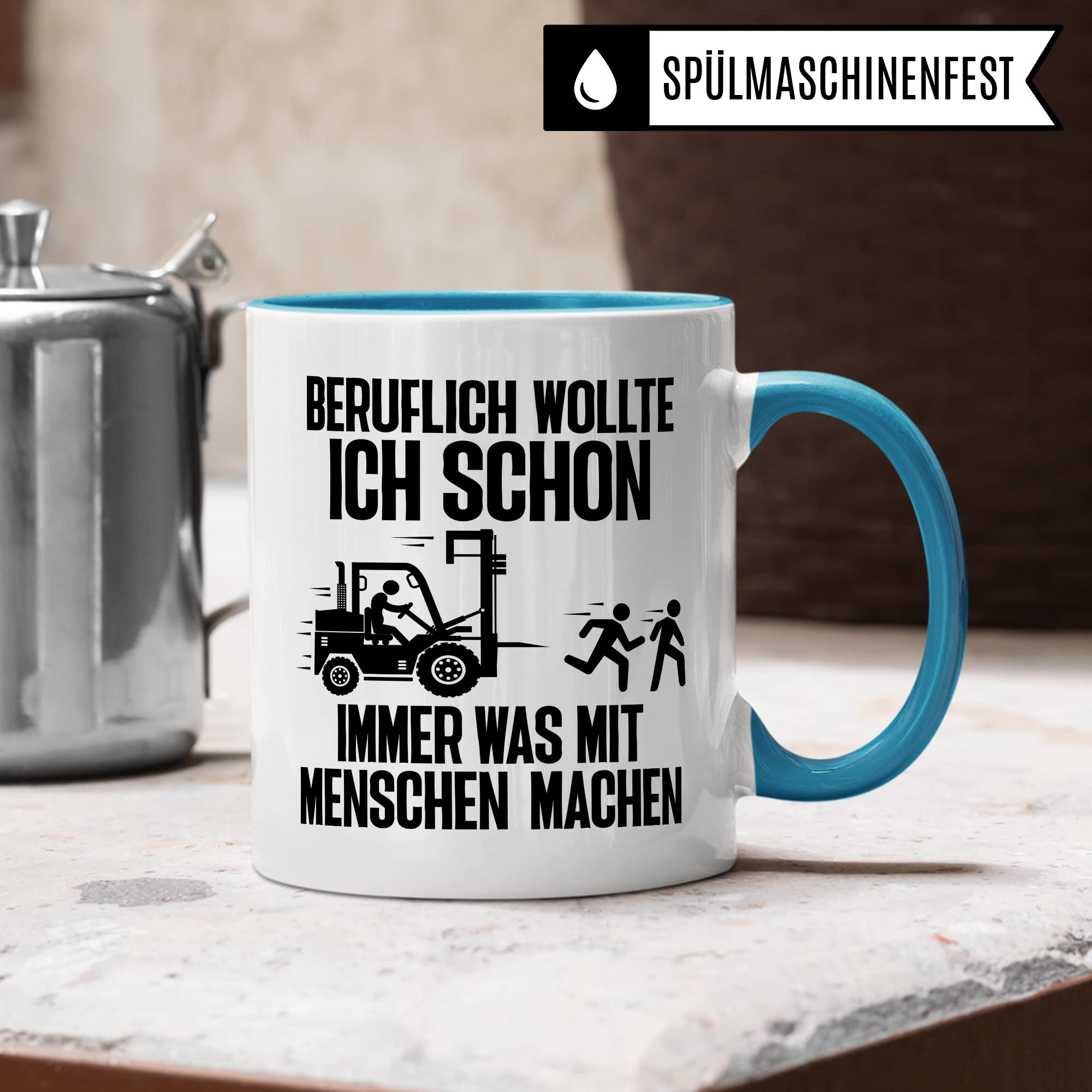 Lagerist Tasse mit Spruch lustig Staplerfahrer Geschenk Gabelstapler-Fahrer Kaffee-Becher böser Humor Kaffeebecher Lagerarbeiter Lagerlogistiker Geschenkidee