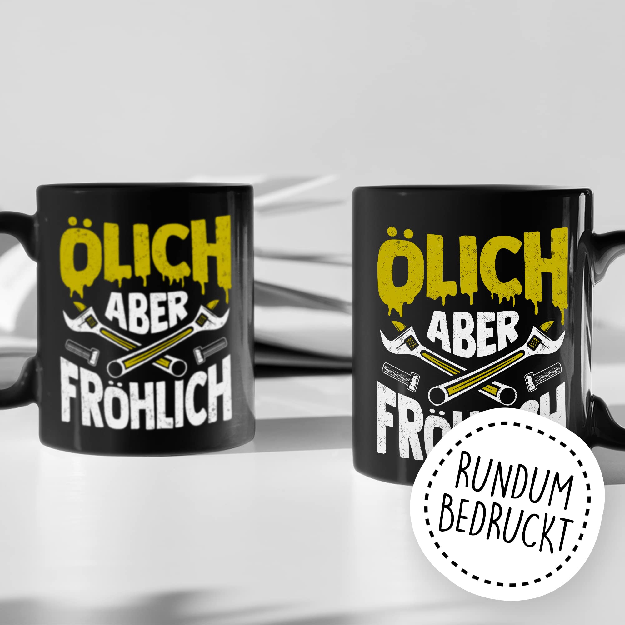 Tasse Mechatroniker Geschenk, Ölich aber Fröhlich Geschenkidee KFZ-Mechatroniker Kaffee-Becher Kaffeetasse Tasse mit Spruch lustig Mechaniker Schrauber Teetasse