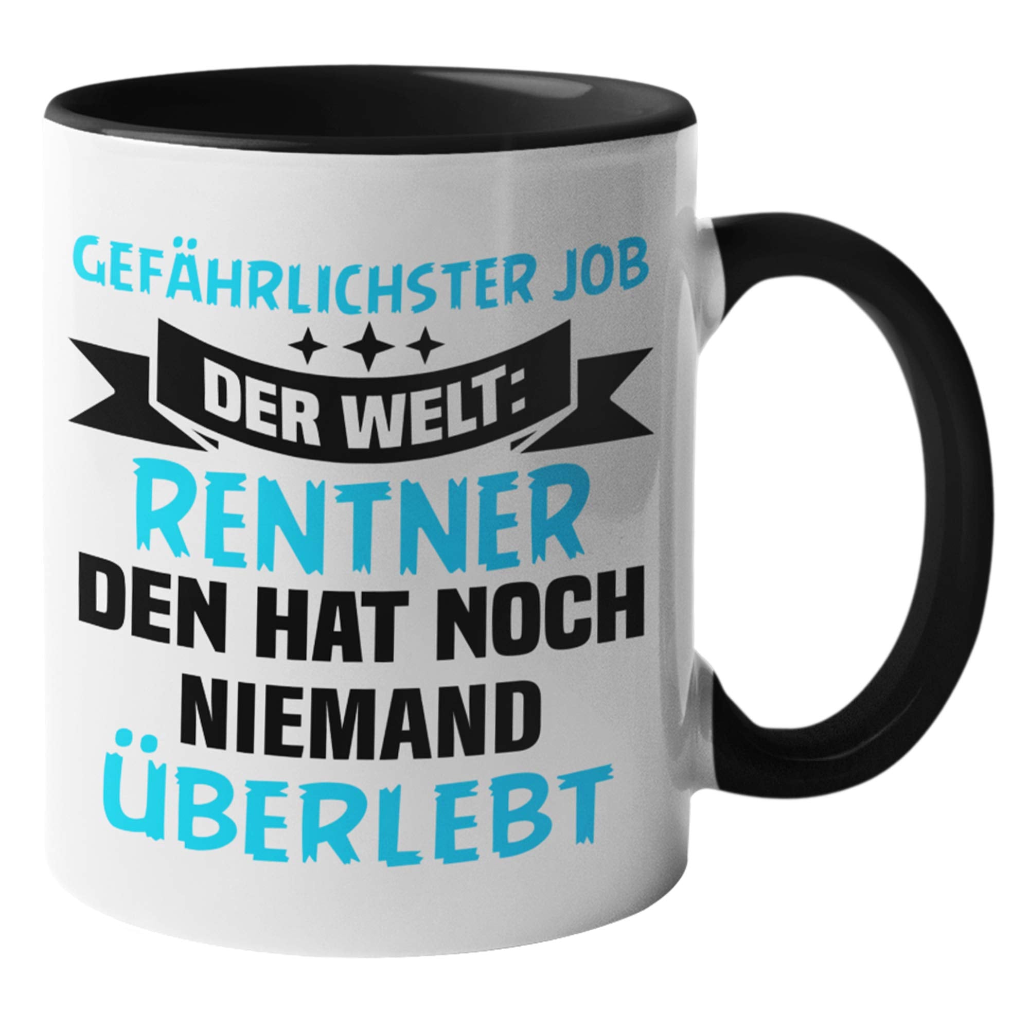 Rentner Tasse, Rente Geschenk 2020, Ruhestand Spruch Becher Geschenkidee, Kaffeetasse Renteneintritt Pensionierung Kaffeebecher (Weiß/Schwarz)