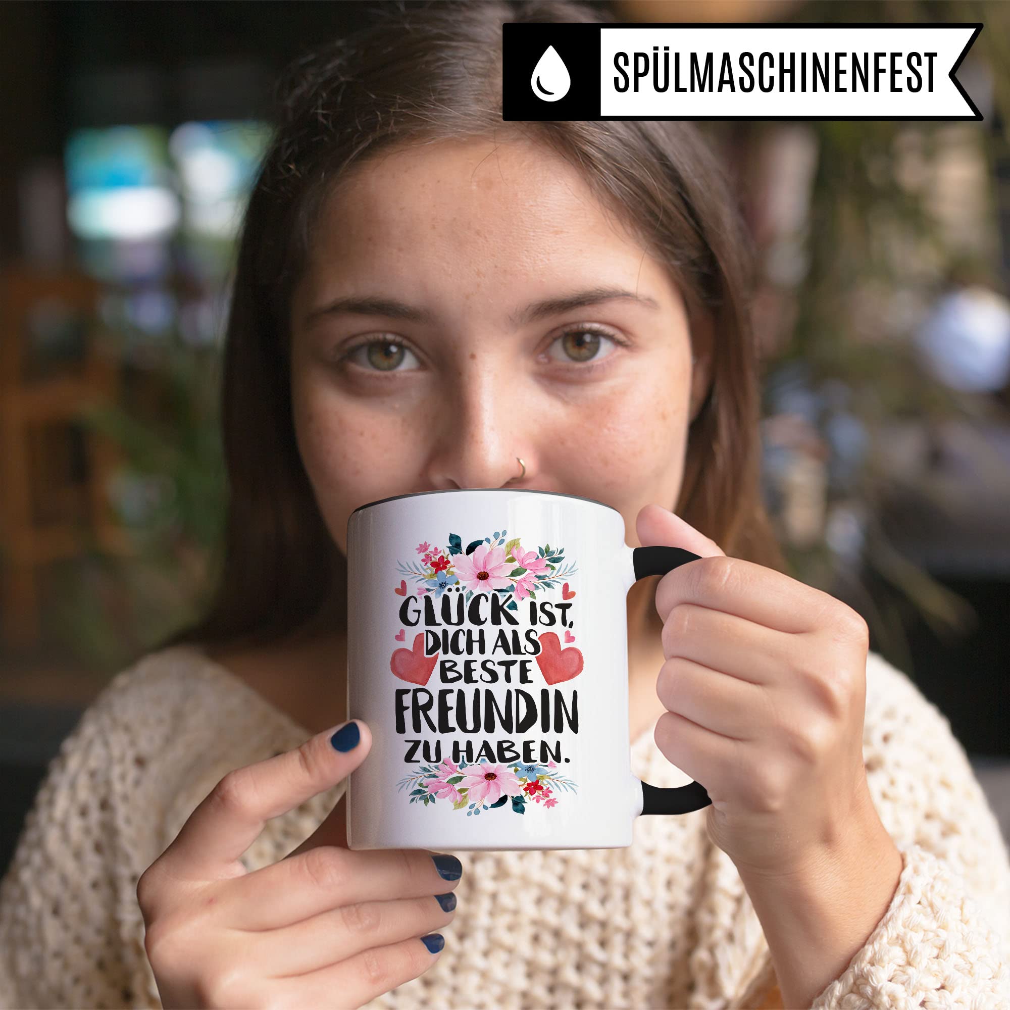 Beste Freundin Tasse Freundinen Kaffeetasse BFF Frauen Geschenkidee Geschenk Freunde für immer Freundschaft Glück ist, dich als beste Freundin zu haben Spruch