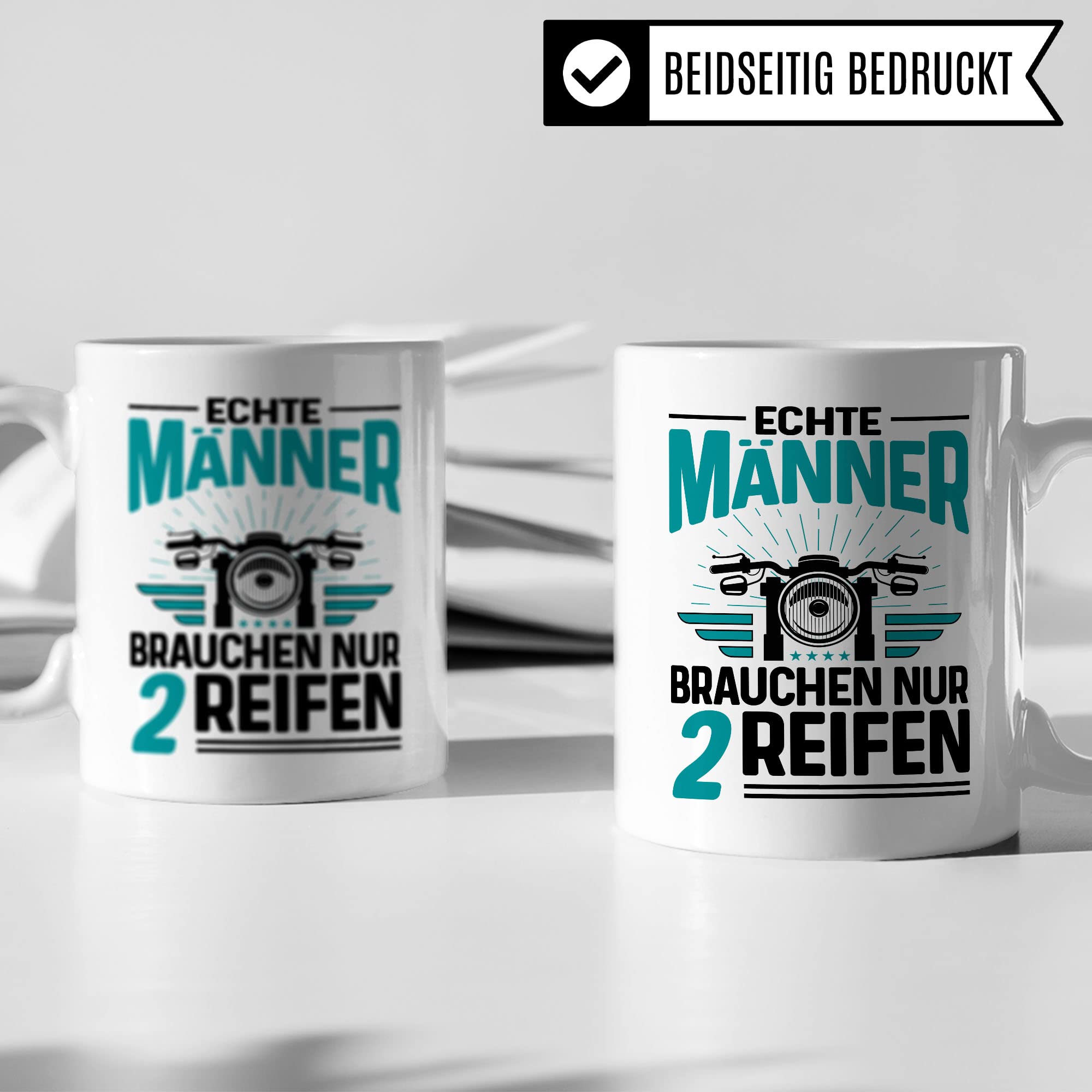 Tasse Motorrad Geschenk-Artikel , Echte Männer brauchen nur 2 Reifen Biker Spruch lustig Motiv Geschenkidee Kaffeetasse Motorradfahrer Männer Kaffee-Becher