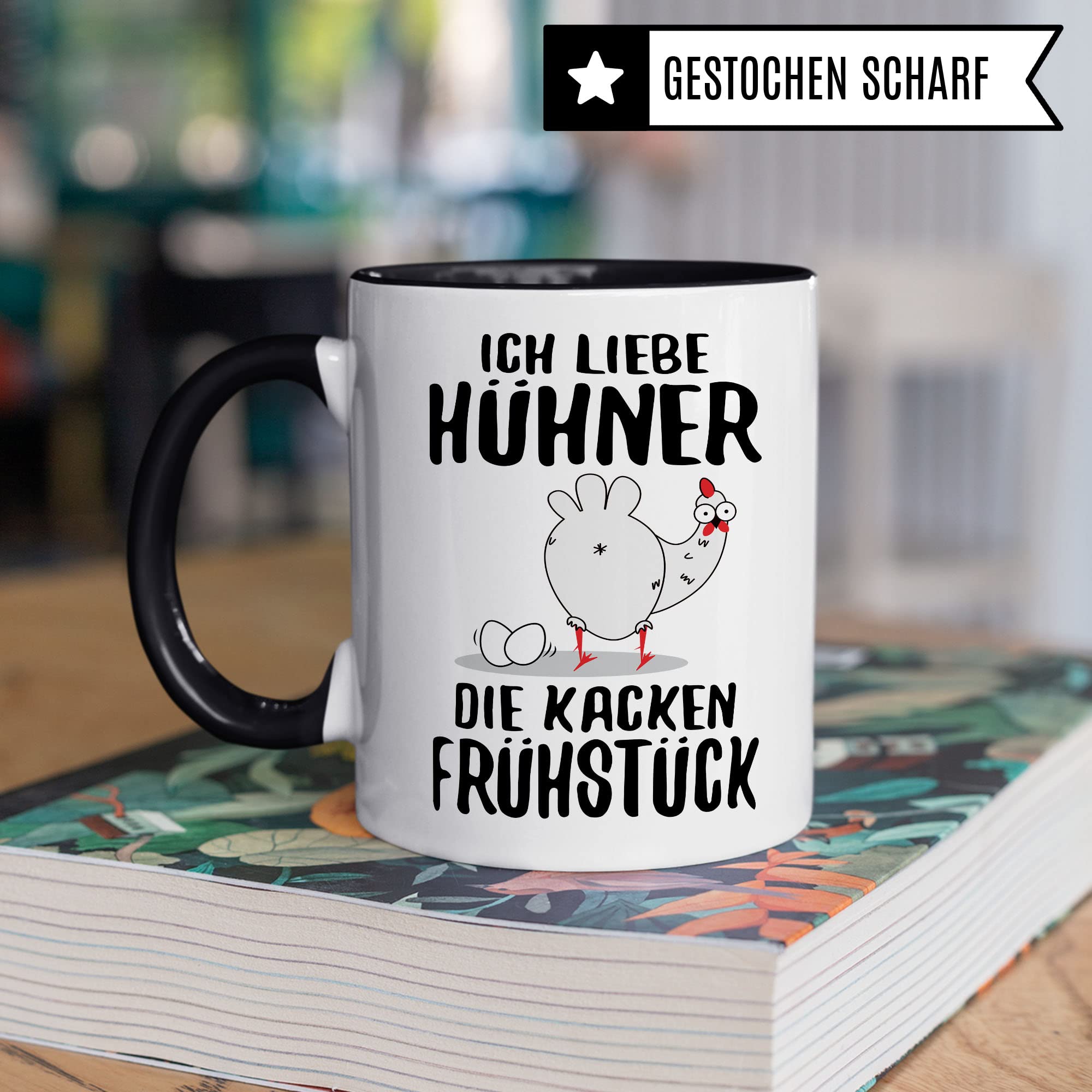 Hühner Tasse, Ich liebe Hühner die kacken Frühstück, lustig Hühnerhalter Geschenk für Landwirt Bauer Hühnerbesitzer, witzige Frühstück-Tasse mit Huhn-Motiv