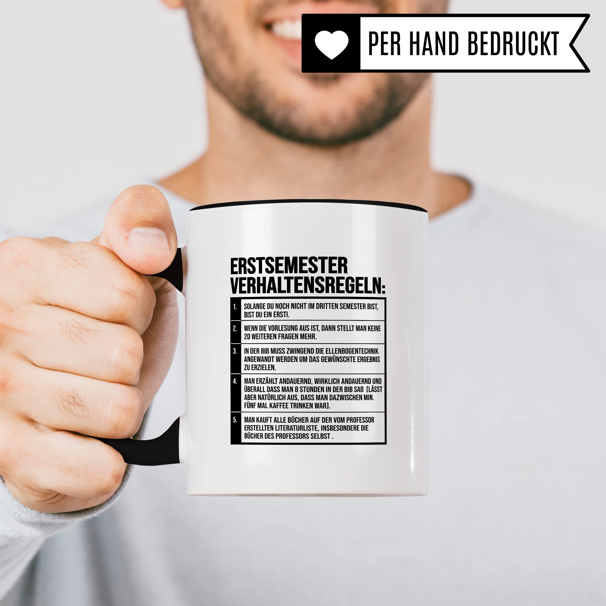 Erstsemester Tasse lustig Student Kaffeetasse Witz Studentin Kaffee-Becher Humor erstes Semester Geschenk Studienbeginn Geschenkidee Ersti Regeln Verhaltensregeln