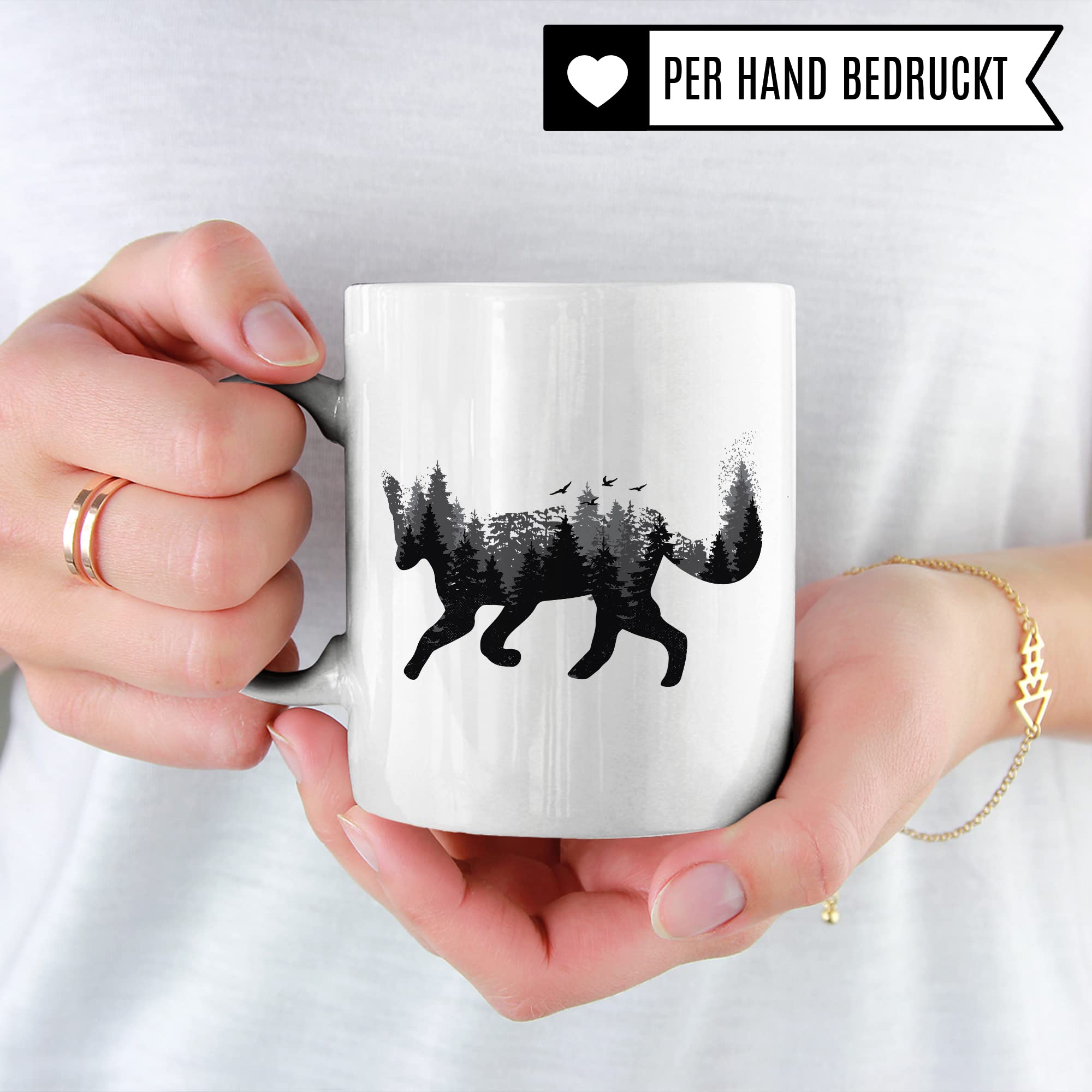 Tasse Fuchs hochwertiges Design, Geschenk Fuchs-Fans Motiv, Rotfuchs Geschenk-Idee Kollegen Freundin Freund Kaffeetasse, Fuchs Wald-Tiere Wald-Motiv Jäger Naturliebhaber Kaffee-Becher