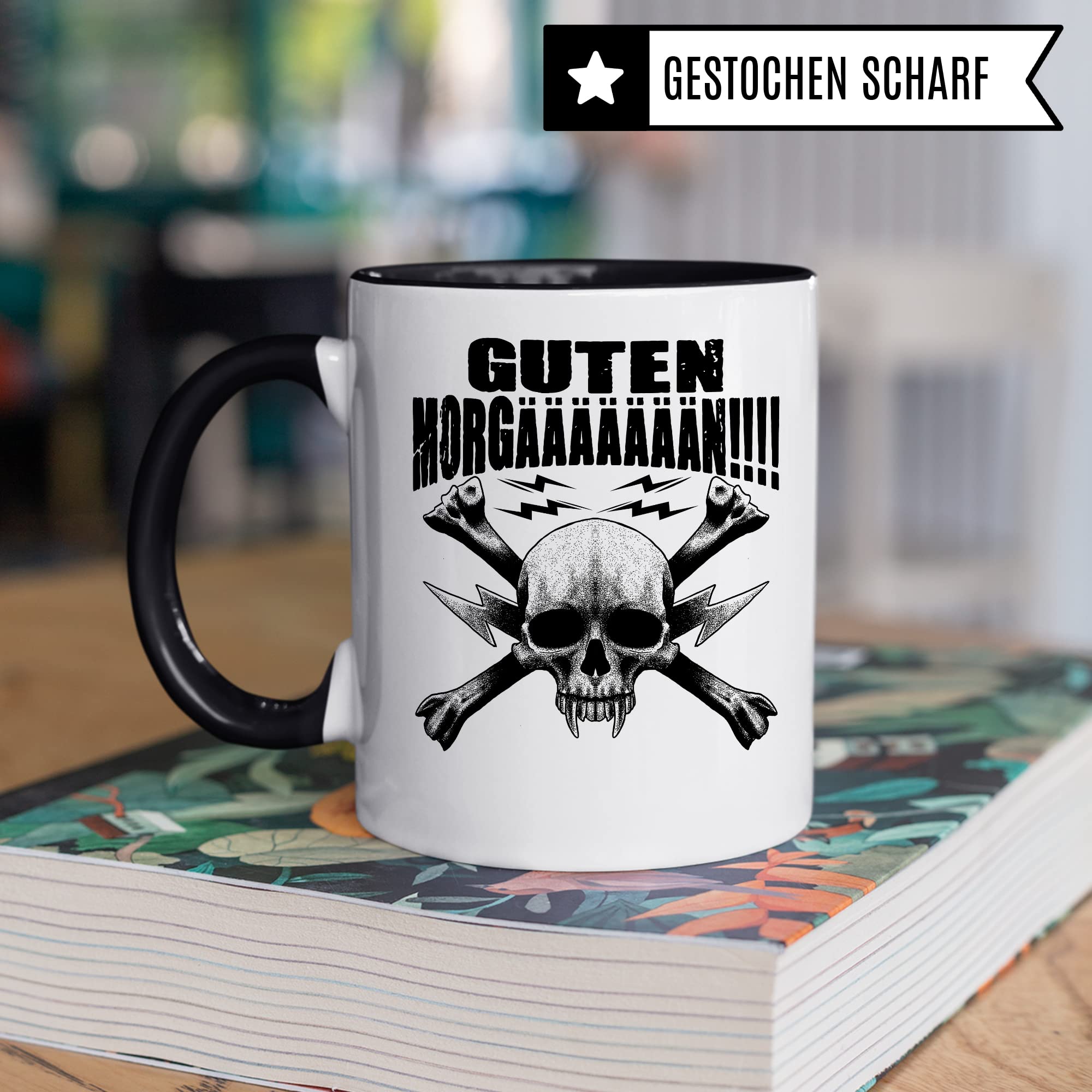 Tasse lustig Heavy Metal Rocker Kaffeetasse Metal Fan Geschenkidee Kaffee-Becher Metalic Rocker Geschenk Spruch lustig Humor Teetasse Witz GUTEN MORGÄÄÄN!!