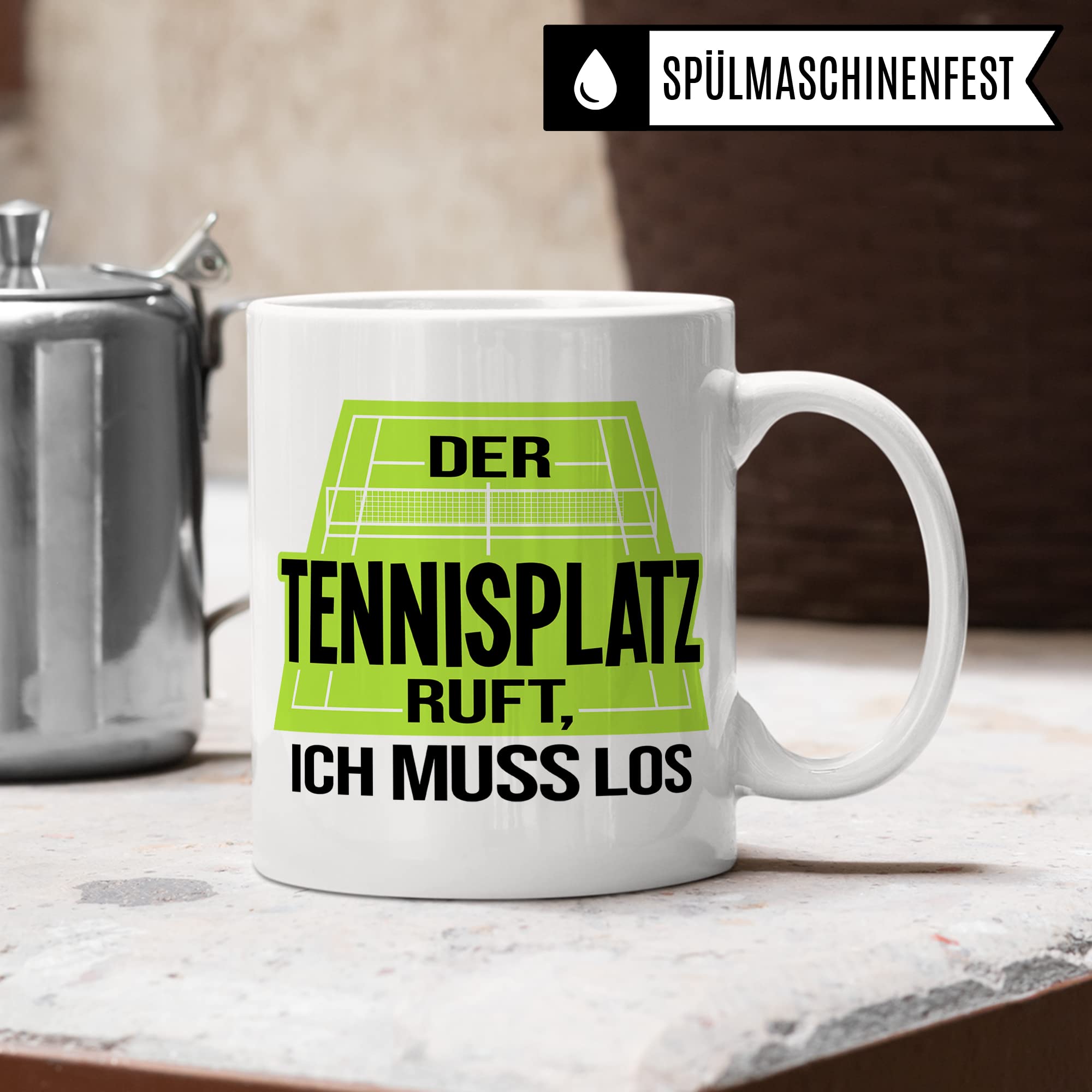 Tasse Tennis, Der Tennisplatz ruft Ich muss los, Tennis-Spruch Geschenk Tennisspieler Tennis-Spielerin Tennisprofi Tennisliebhaber, Geschenkidee Kaffeetasse Spielpartner