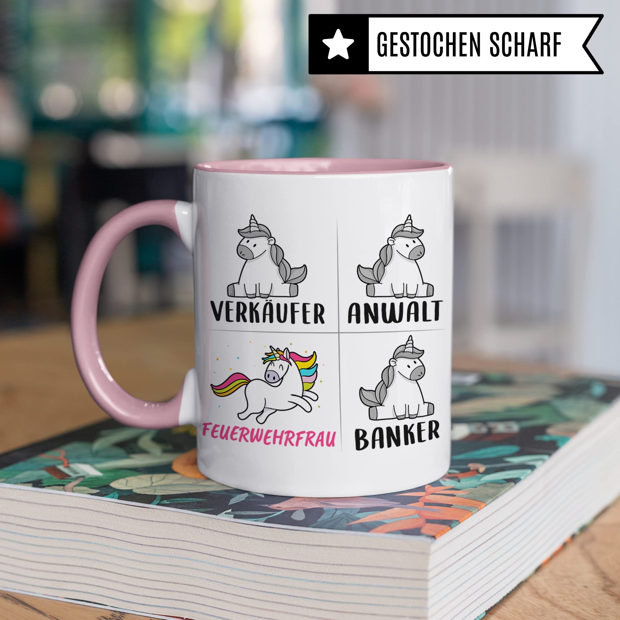 Tasse Feuerwehrfrau lustig, Feuerwehrfrau Geschenk, Spruch Freiwillige Feuerwehr Kaffeebecher Geschenkidee, Kaffeetasse Beruf Einhorn Frauen Teetasse Berufsfeuerwehr Becher