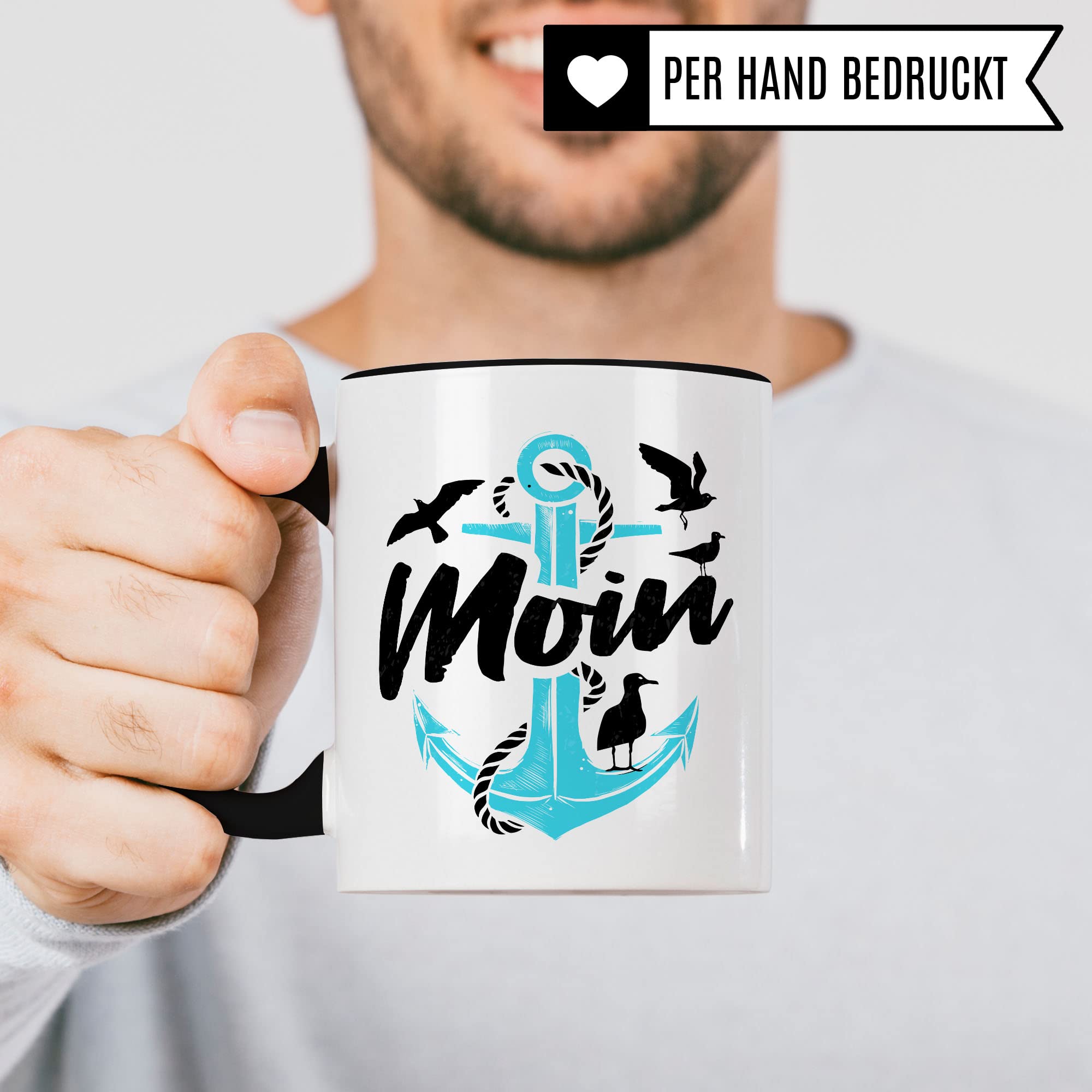 Moin Tasse Geschenkidee Morgen Kaffeetasse Geschenk für Norddeutsche Kaffeebecher Nordsee Ostsee Becher