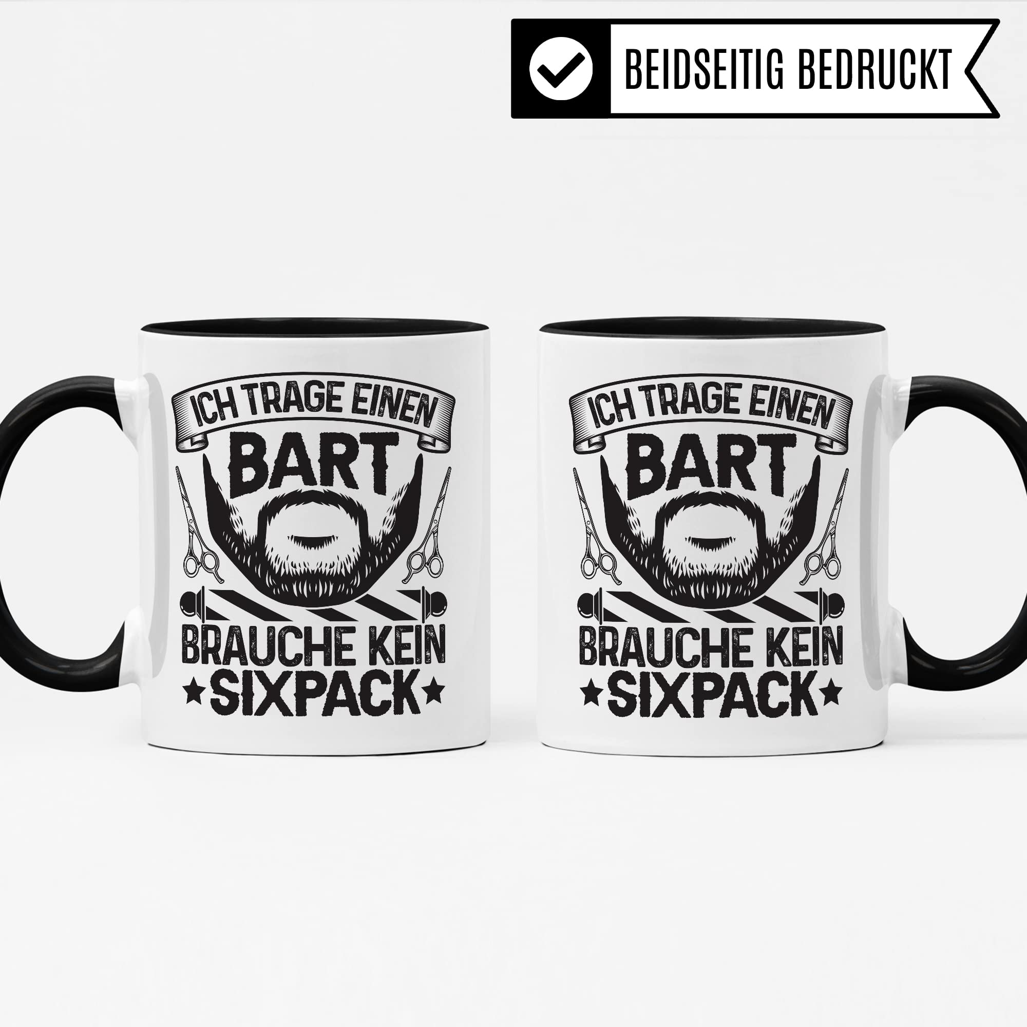 Bartträger Tasse, Ich trage einen Bart - brauche kein Sixpack, Bart Geschenkidee, lustiger Spruch Mann mit Bart, Geschenk Kollegen Freund Kumpel Kaffee-Becher