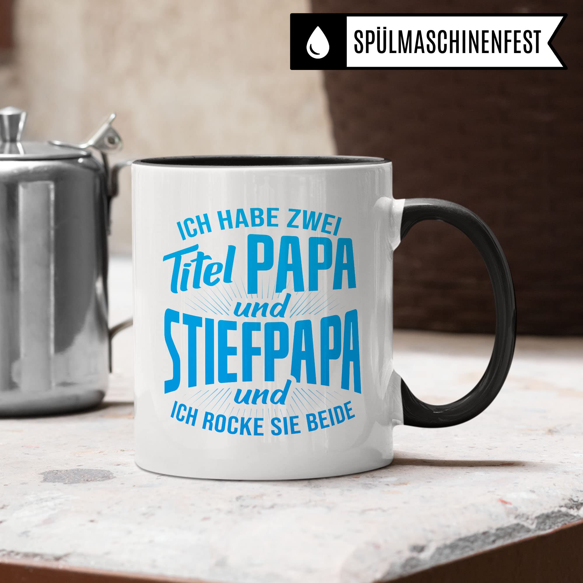 Stiefpapa Tasse Geschenkidee Bonuspapa Kaffeetasse Humor Witz Geschenk für Papa Kaffeebecher Stiefvater Becher