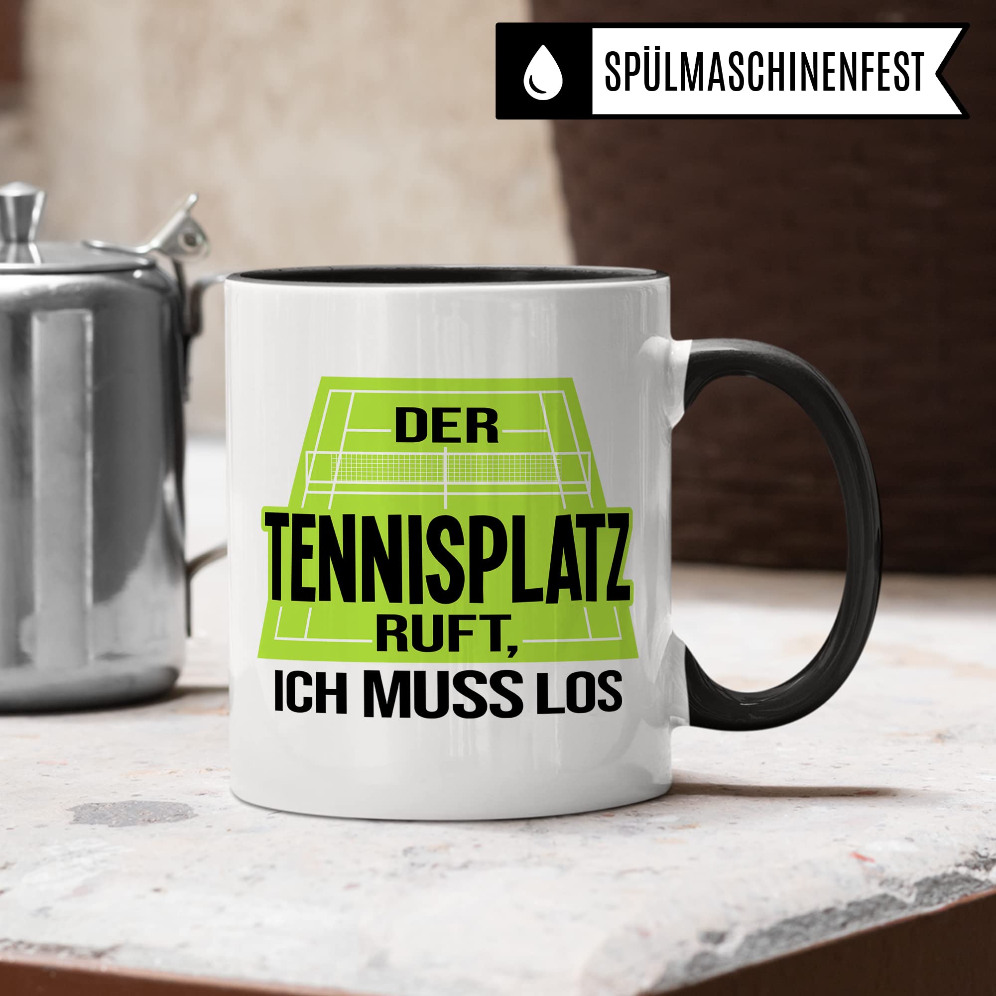 Tasse Tennis, Der Tennisplatz ruft Ich muss los, Tennis-Spruch Geschenk Tennisspieler Tennis-Spielerin Tennisprofi Tennisliebhaber, Geschenkidee Kaffeetasse Spielpartner