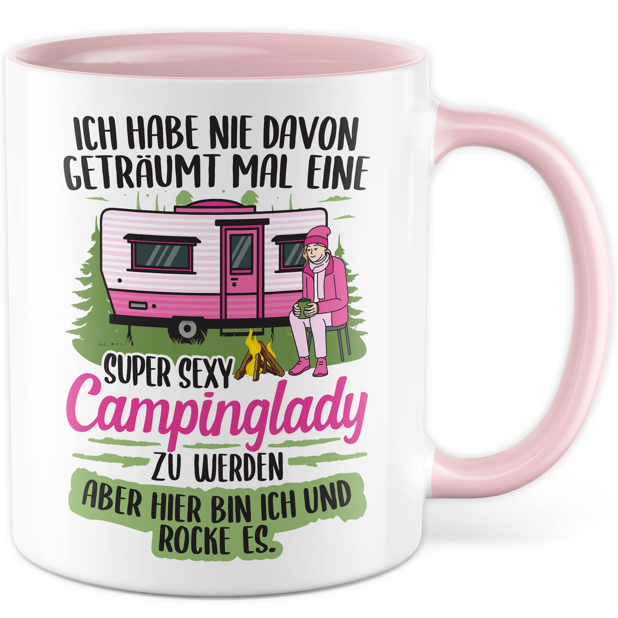 Becher Tasse Wohnmobil Wohnwagen Kaffeetasse Camping Geschenk Camperin Kaffee-Becher Geschenkidee Outdoorfans Zelten Abenteuer Reisen Spruch Humor Witz sexy Campinglady