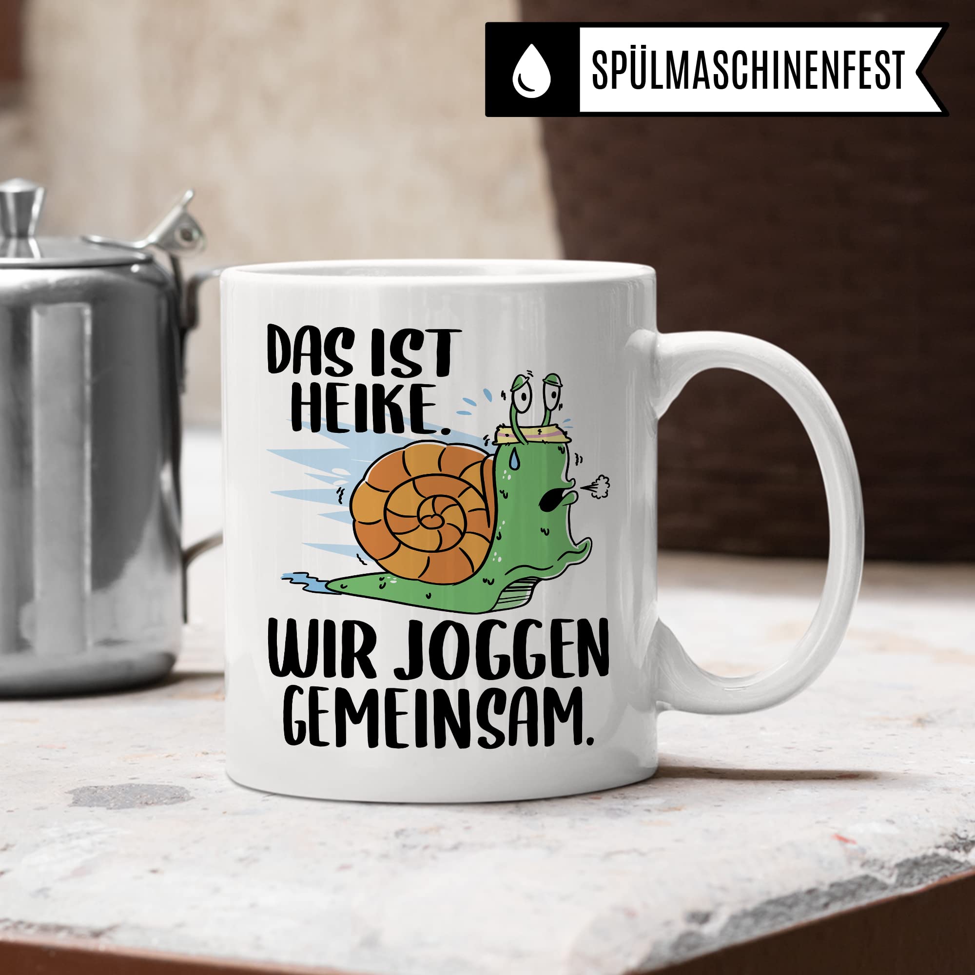 lustige Tasse Humorvolle Kaffeetasse mit Spruch Kaffee-Becher Witz Schnecke Joggen Spruch Geschenk-Idee Das ist Heike