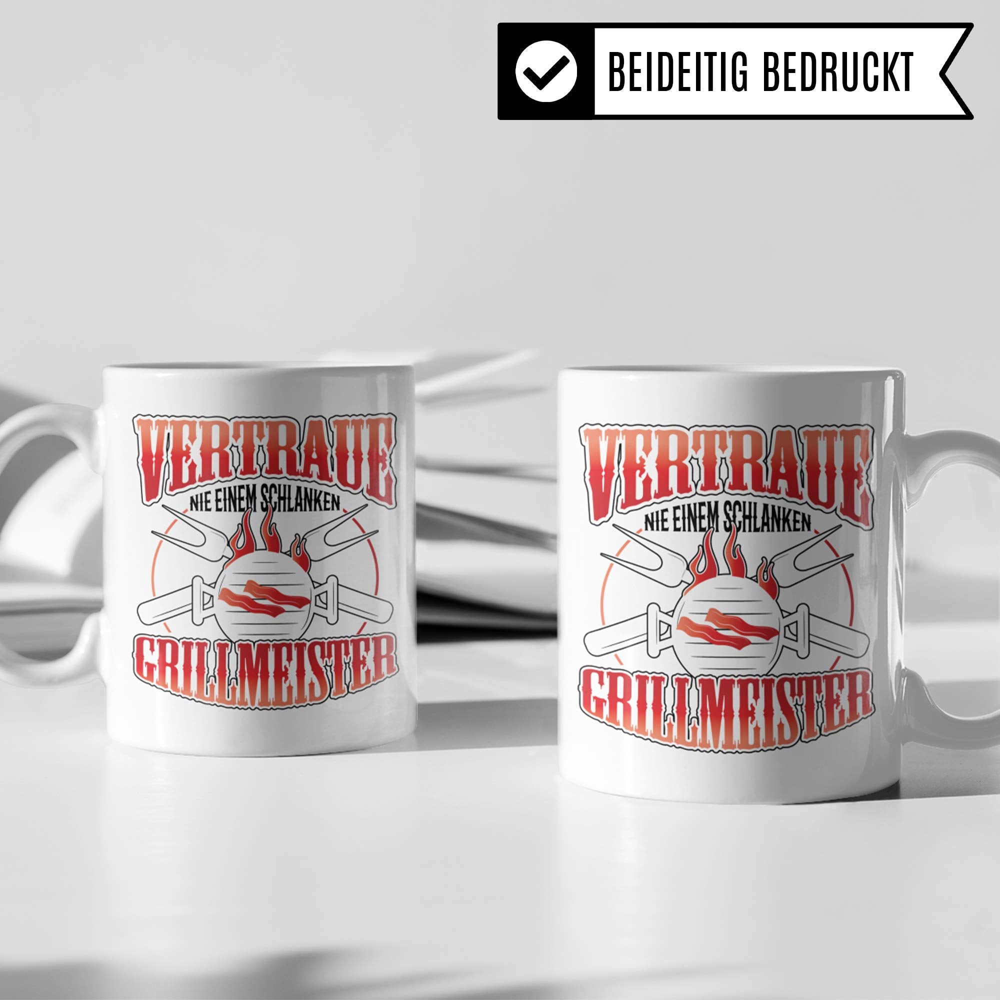 Pagma Druck Grillmeister Tasse - Grillen Geschenk für Männer - Grillparty Becher mit Spruch - Kaffeetasse Grill für Grillmeister