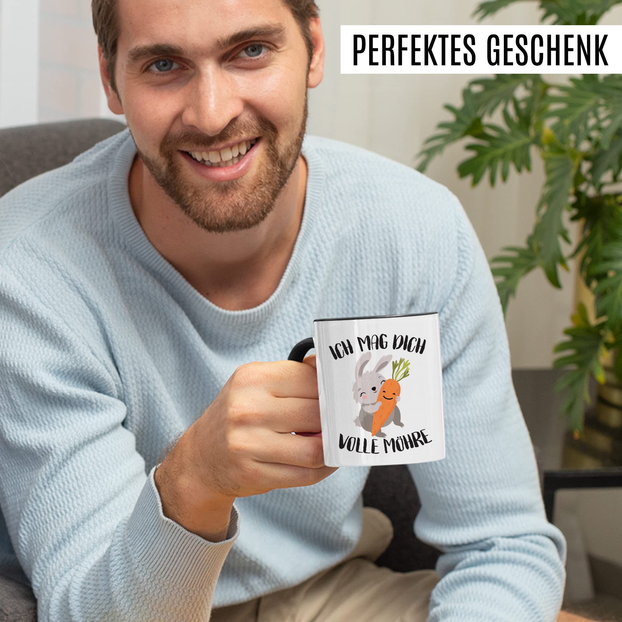 Süße Tasse Liebe Kaffeetasse Für Partner Geschenk Freundin Geschenkidee Freund Kaffee-Becher Mag dich volle Möhre Spruch Motiv süß Hase