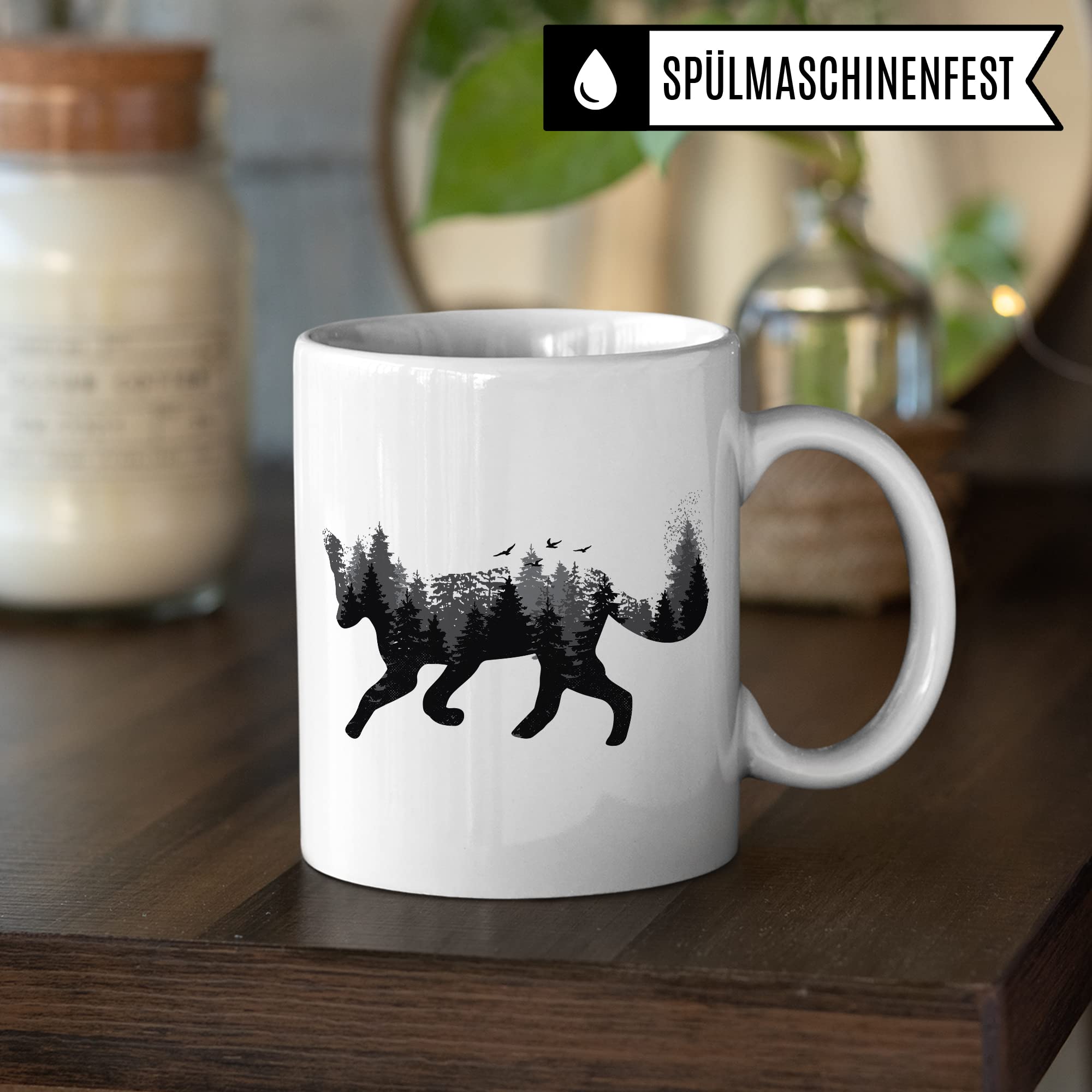 Tasse Fuchs hochwertiges Design, Geschenk Fuchs-Fans Motiv, Rotfuchs Geschenk-Idee Kollegen Freundin Freund Kaffeetasse, Fuchs Wald-Tiere Wald-Motiv Jäger Naturliebhaber Kaffee-Becher