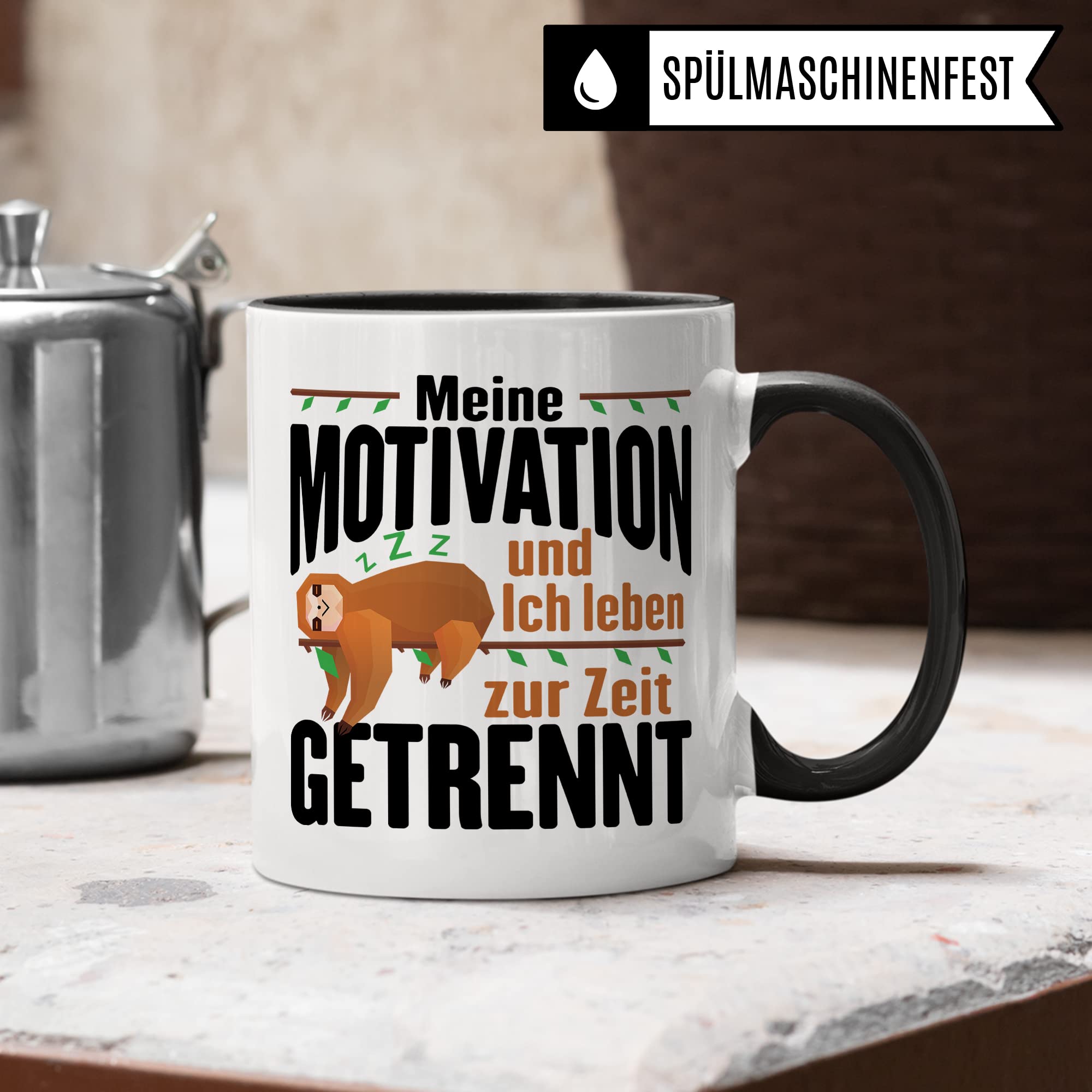 Lustige Tasse, Meine Motivation und Ich leben zur Zeit getrennt Spruch, Faultier Motiv Geschenk Büro, lustiger Spruch Beruf, Kollegen Geschenkidee, Kaffeetasse