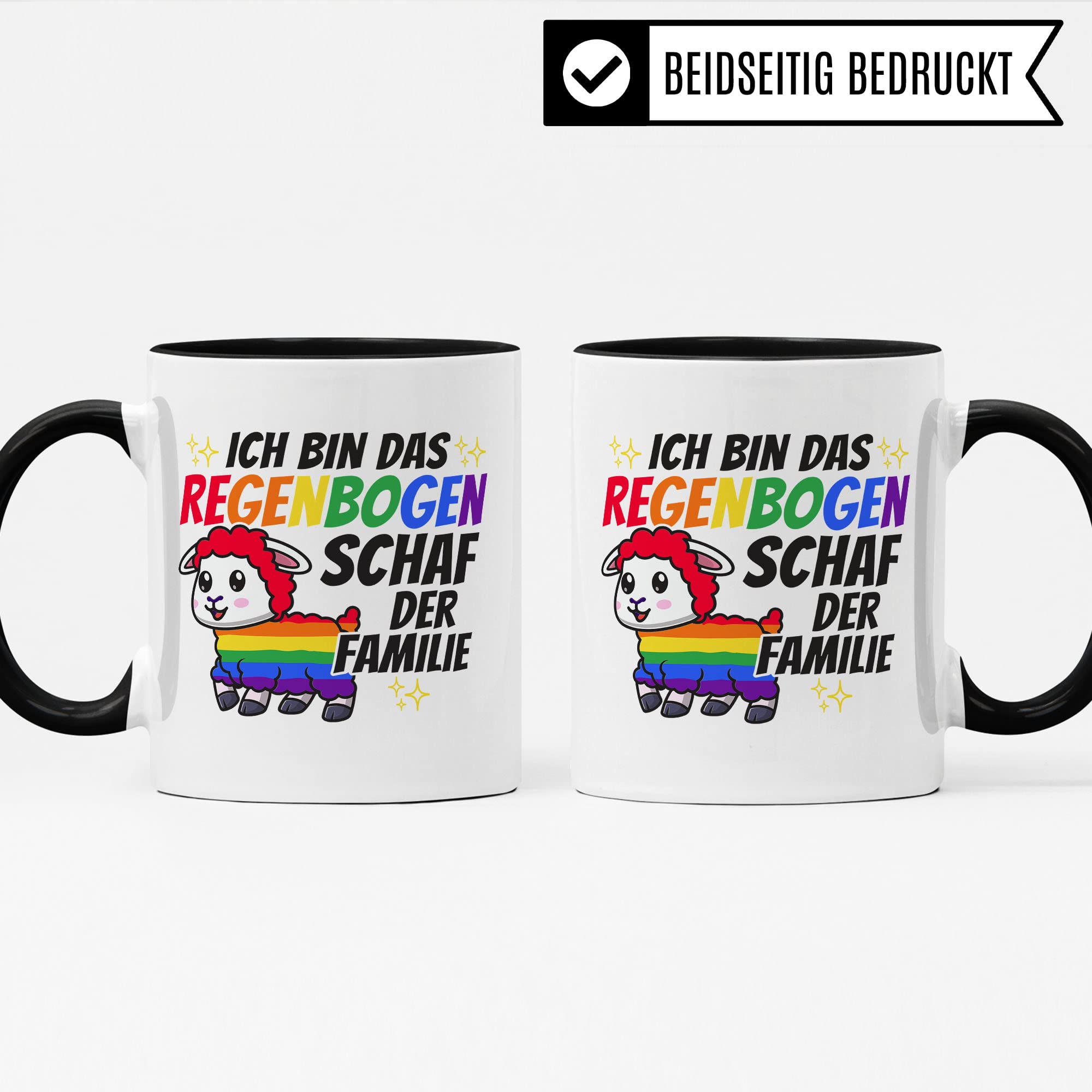 LGBTQI+ Tasse, Ich bin das Regenbogen Schaf der Familie, Gay Pride Geschenk Spruch lustig Motiv Geschenkidee Kaffeetasse outing LGBT queer schwul lesbisch Spruch