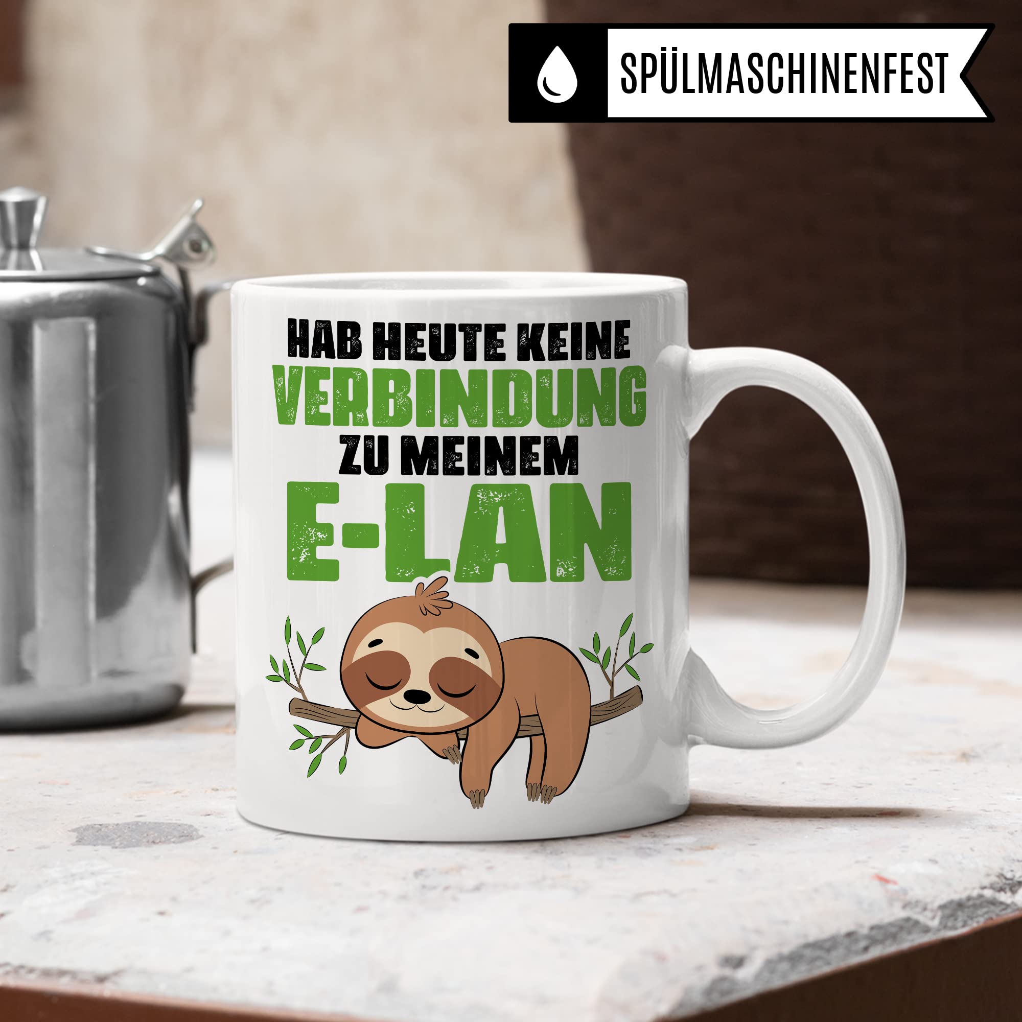 Tasse lustig Geschenk, Hab heute keine Verbindung zu meinem E-lan Geschenkidee Kaffeebecher Kaffeetasse Tasse mit Spruch lustig Humor Witztasse Ironie Sarkasmus