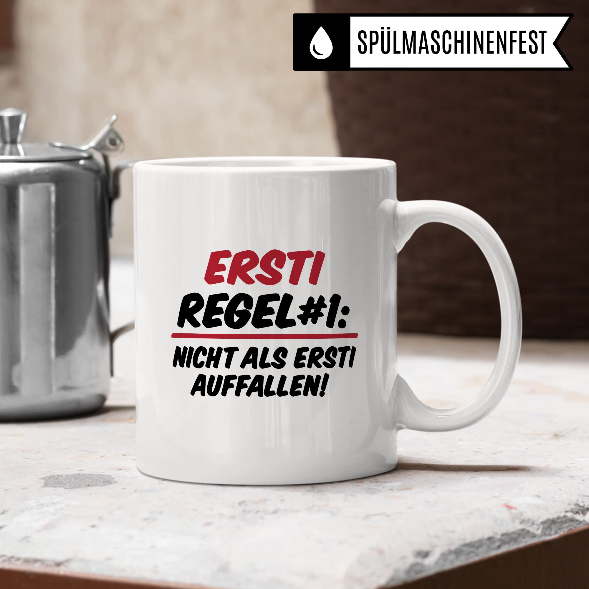 Ersti Tasse lustig Student Kaffeetasse Witz Studentin Kaffee-Becher Humor erstes Semester Geschenk Studienbeginn Geschenkidee Erstsemester Regel Nr 1 Regeln Verhaltensregeln