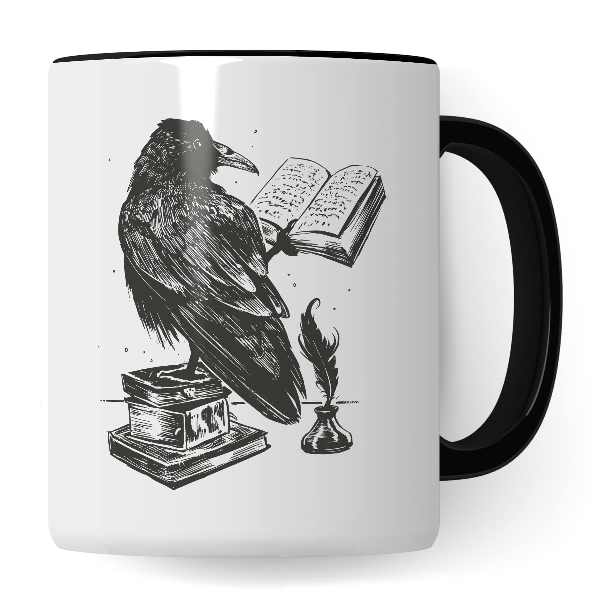 Bücher Tasse Raben Kaffeetasse Geschenk Bücherwurm Lesen Kaffee-Becher Leseratte Teetasse Geschenk Buch Bücherfan Geschenkidee Fantasy