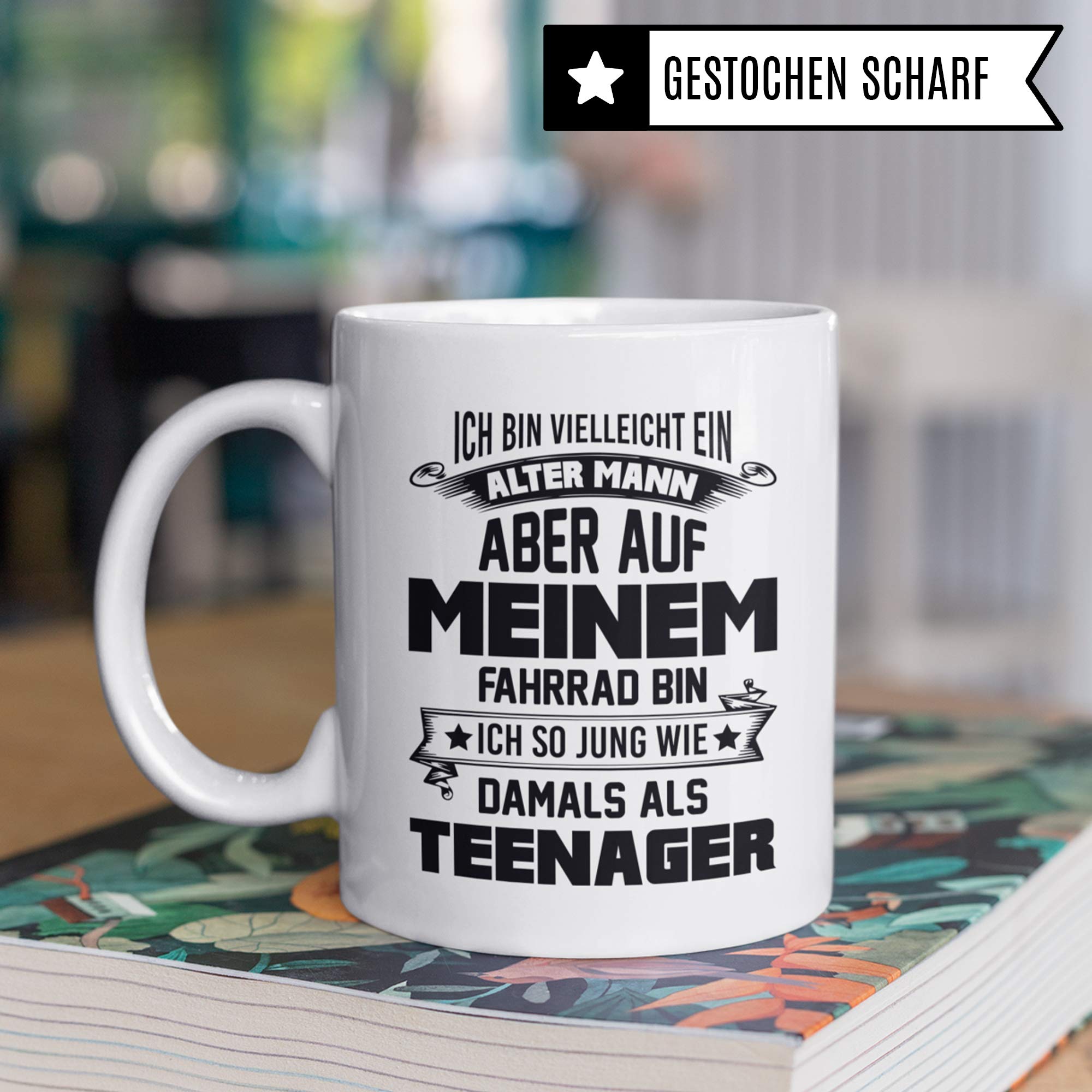 Pagma Druck Fahrrad Tasse, Geschenk Fahrrad, Becher Fahrradmotiv Fahrradfahrer, Rennrad Geschenkideen Kaffeebecher, Radfahren Radfahrer Rennradfahrer Opa Alter Mann Rentner Großvater Kaffeetasse