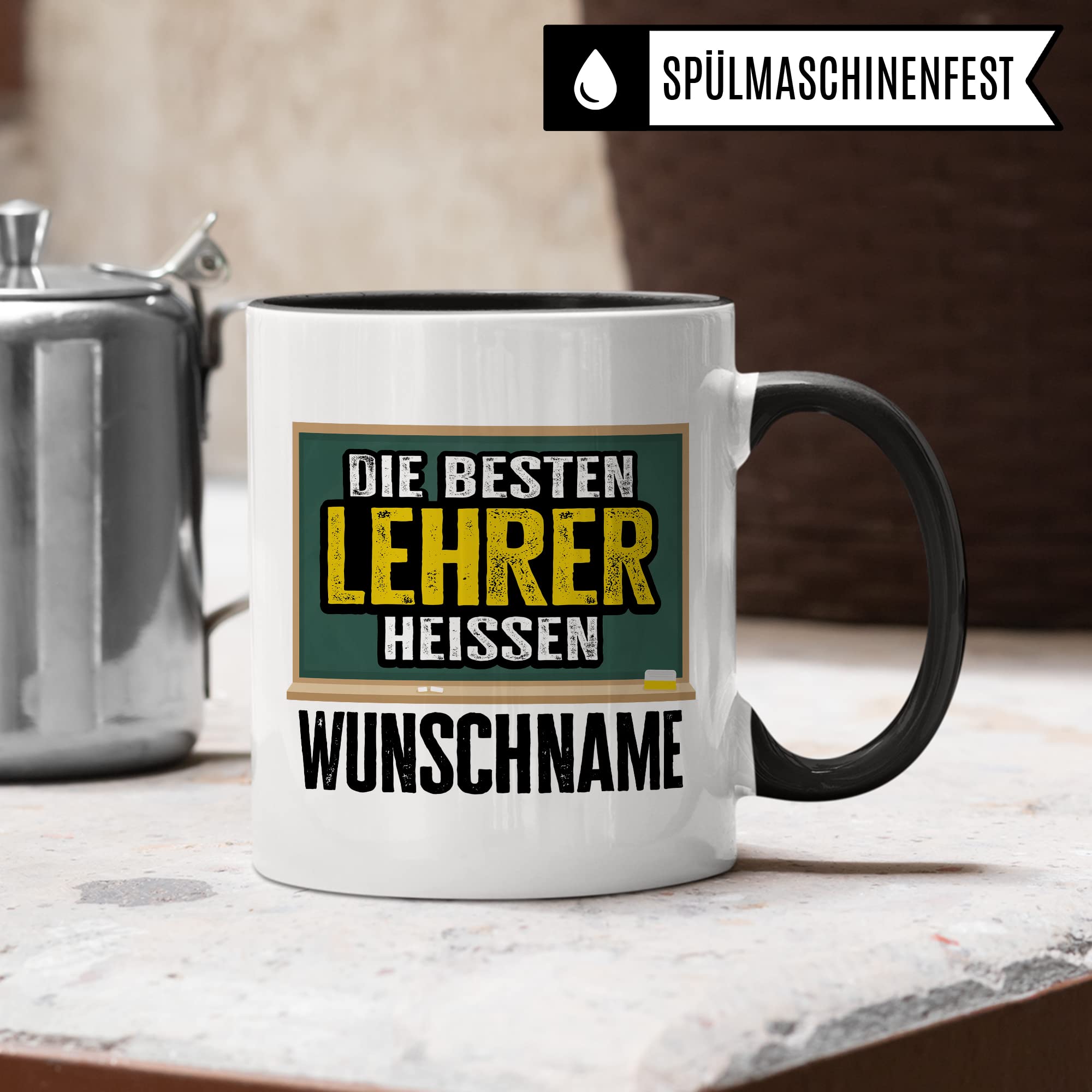 Bester Lehrer Tasse mit Spruch Geschenk Kaffee-Tasse personalisiert mit Namen Kaffee-Becher Lehrer lustig Geschenkidee Lehrerin personalisierbar Abschied Abschiedsgeschenk