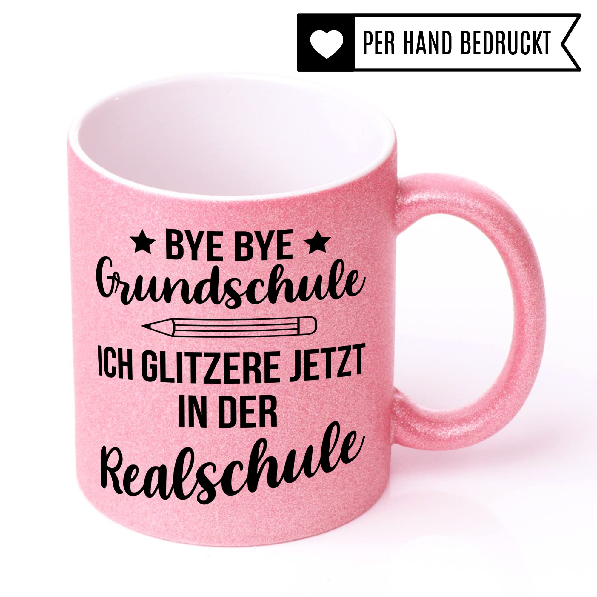 Tasse Realschule 5. Klasse Glitzer Geschenk Schulwechsel Grundschule Realschule Übergang Geschenk-Idee Übertritt Realschülerin Schule Schülerin Mädchen Kakao-Becher Glitzertasse