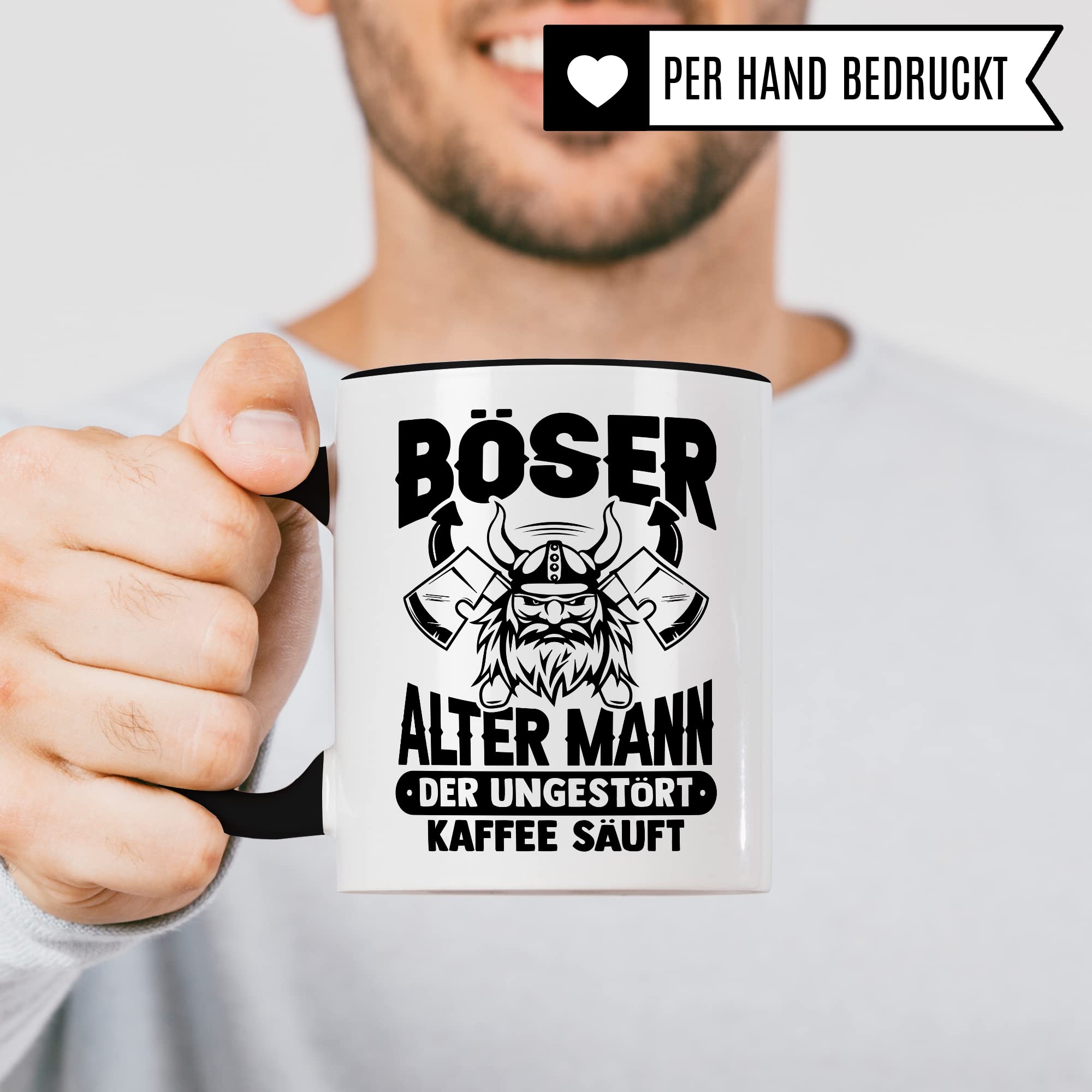 Tasse alter Mann, Böser alter Mann der ungestört Kaffee säuft Kaffee-Becher Geschenk Geschenkidee für alte Männer Papa Opa Kaffeetasse Wikinger-Motiv Tasse mit Spruch lustig