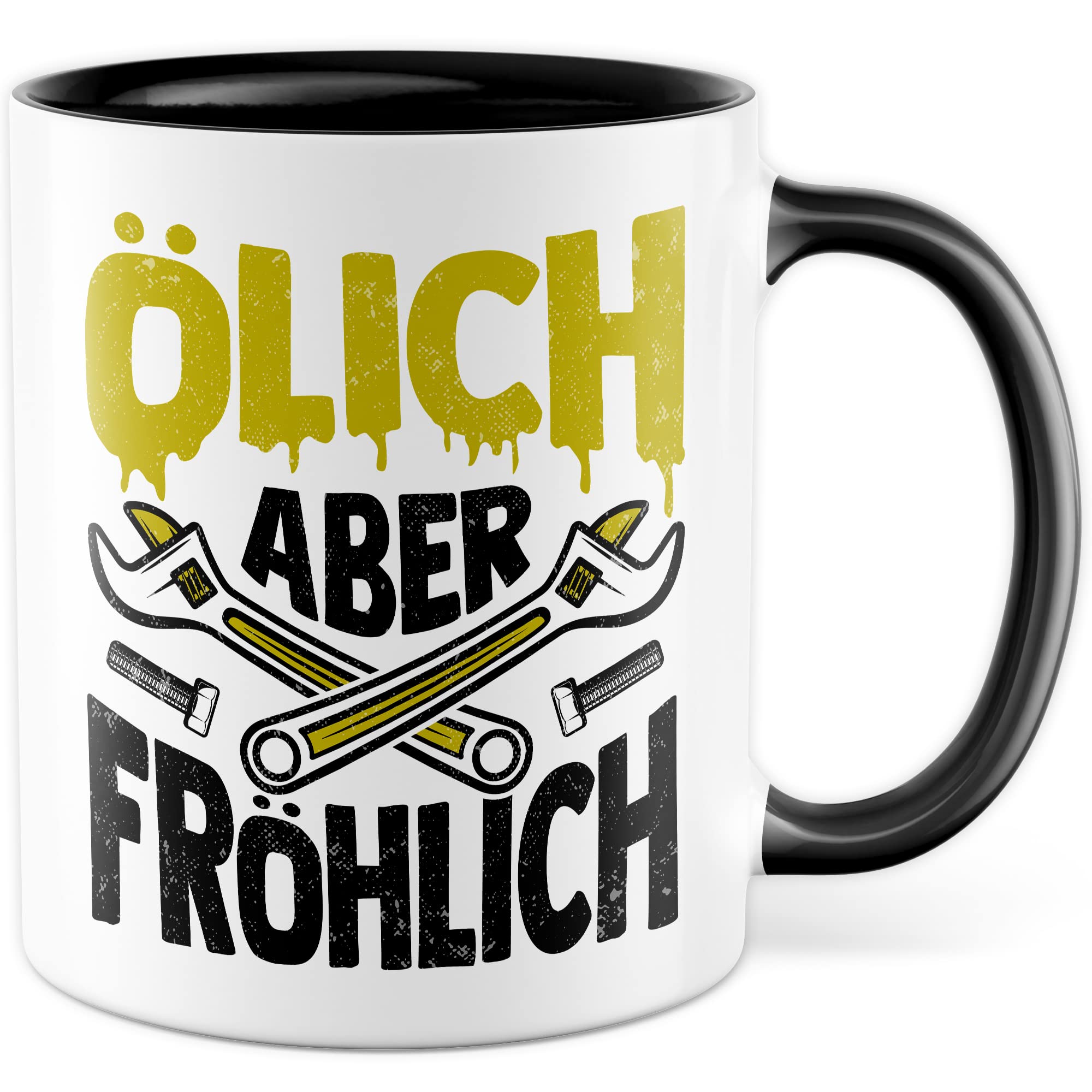 Tasse Mechatroniker Geschenk, Ölich aber Fröhlich Geschenkidee KFZ-Mechatroniker Kaffee-Becher Kaffeetasse Tasse mit Spruch lustig Mechaniker Schrauber Teetasse