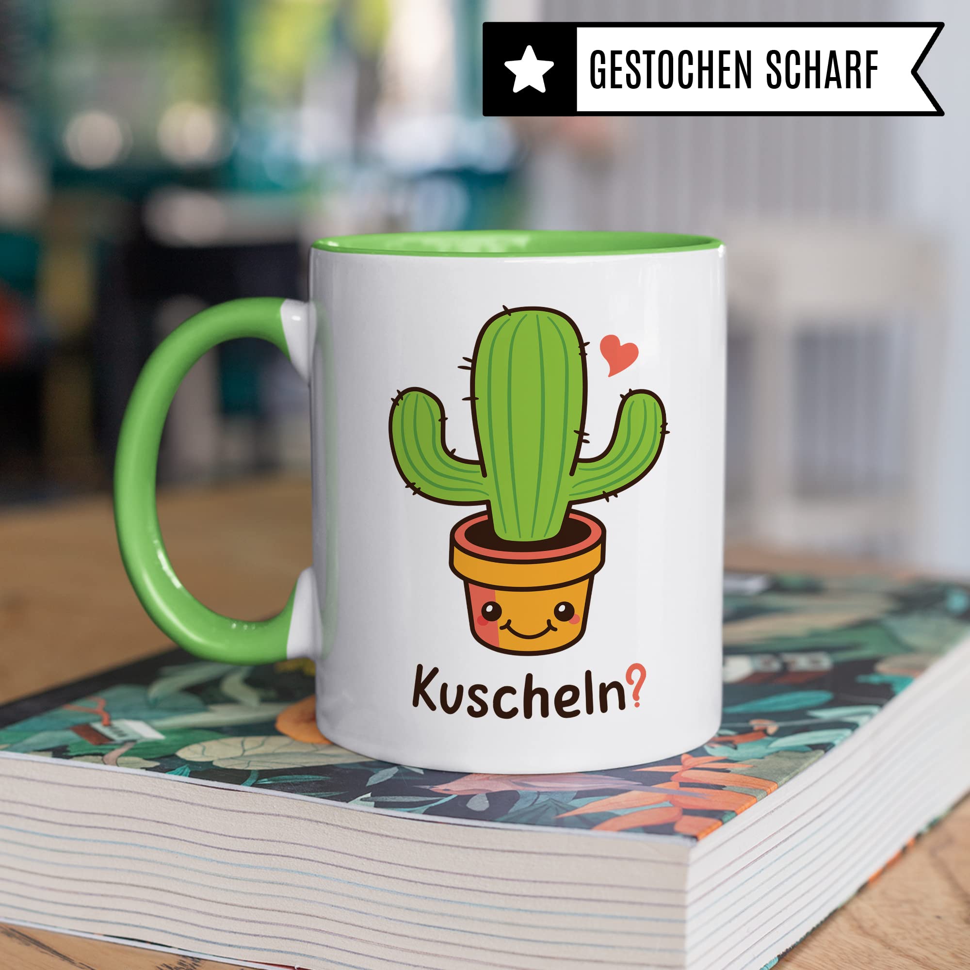 Lustige Tasse mit Spruch: Kuscheln?, Kaktus-Motiv, Geschenk für Lehrer Kollegen Freund Freundin Arbeiter, Geschenkidee Büro lustig Sarkasmus, Kaffeetasse sarkastische Spruch