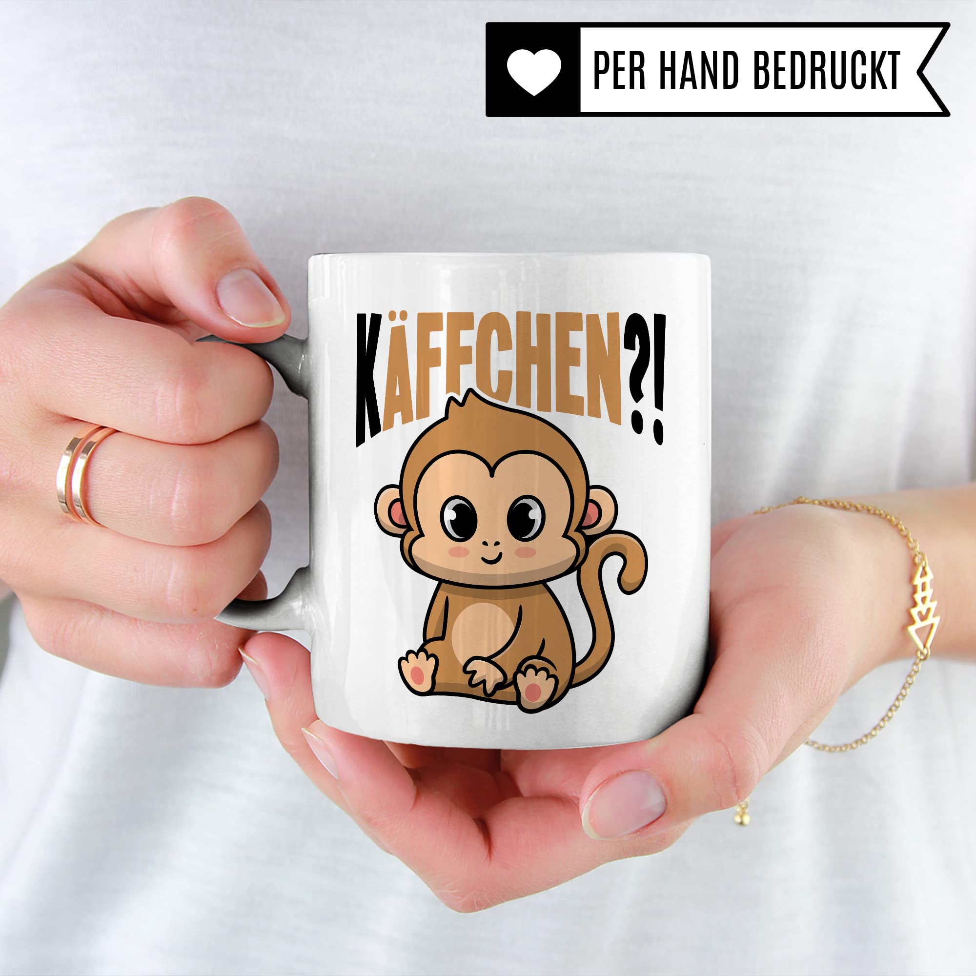 Käffchen Tasse Geschenk Kaffeetasse mit Spruch lustig Kaffee-Becher mit Affen-Motiv Teetasse Geschenkidee Kaffee-Liebhaber Kaffeetrinker und Kaffee-Fans Kaffee-Verehrer