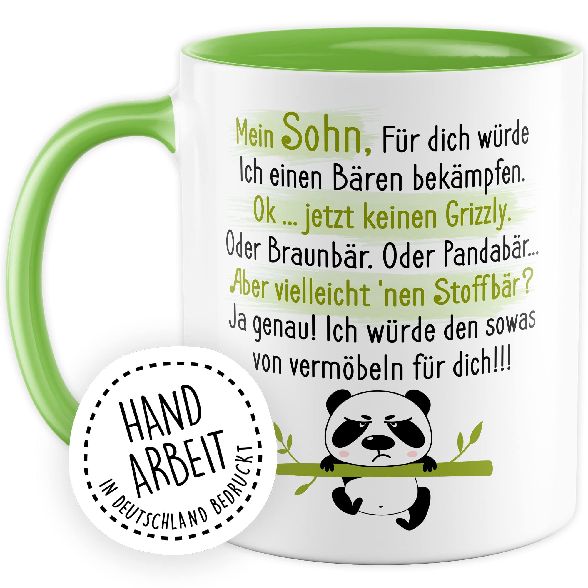 Sohn Tasse Geschenk, Mein Sohn für dich würde ich einen Bären bekämpfen Geschenkidee Vater Mutter Kaffeetasse mit Spruch lustig Kaffee-Becher Witztasse Teetasse Mama Papa