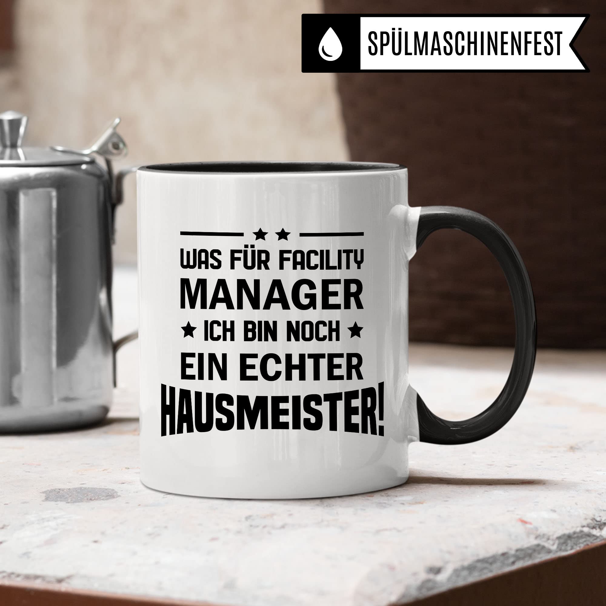 Hausmeister Tasse Geschenkidee Kaffeetasse Humor Witz Geschenk für Facility Manager Kaffeebecher Gebäudewartung Becher