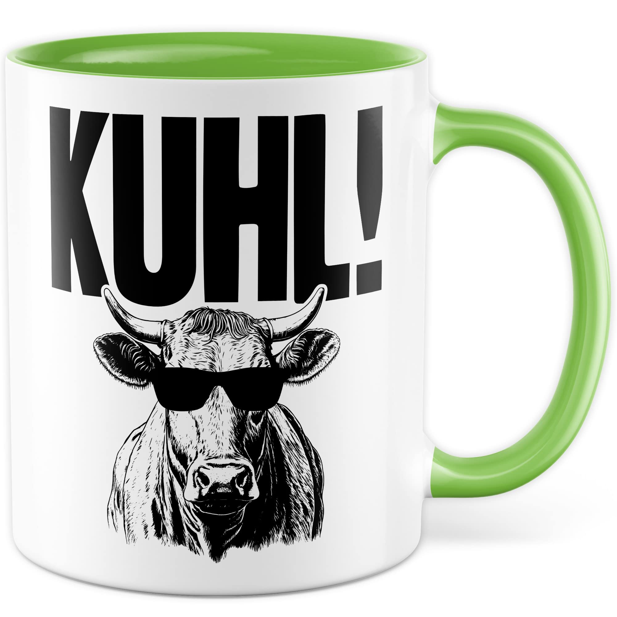 KUHL Tasse mit Spruch witzige Kaffeetasse mit Kuh Motiv Humor Geschenk Geschenkidee Kollegen Büro Kaffee-Becher lustig Freundin Kühe Sonnen Brille Cool Wortwitz Schreibfehler