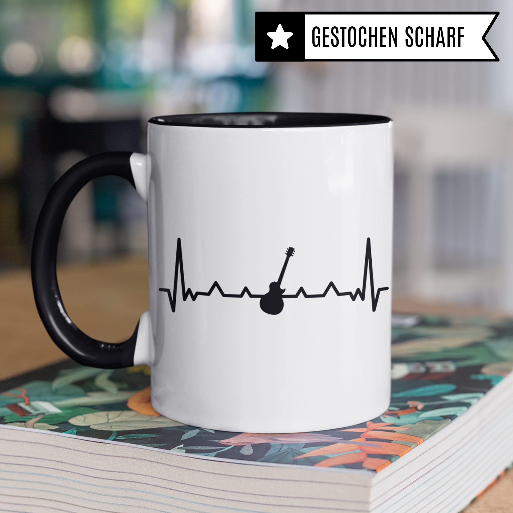 Tasse Gitarre, Gitarre Geschenke, Kaffeetasse für Gitarrist Herzschlag Motiv, Gitarre Geschenkidee Gitarrenspieler, Akustikgitarre Gitarist Kaffee-Becher