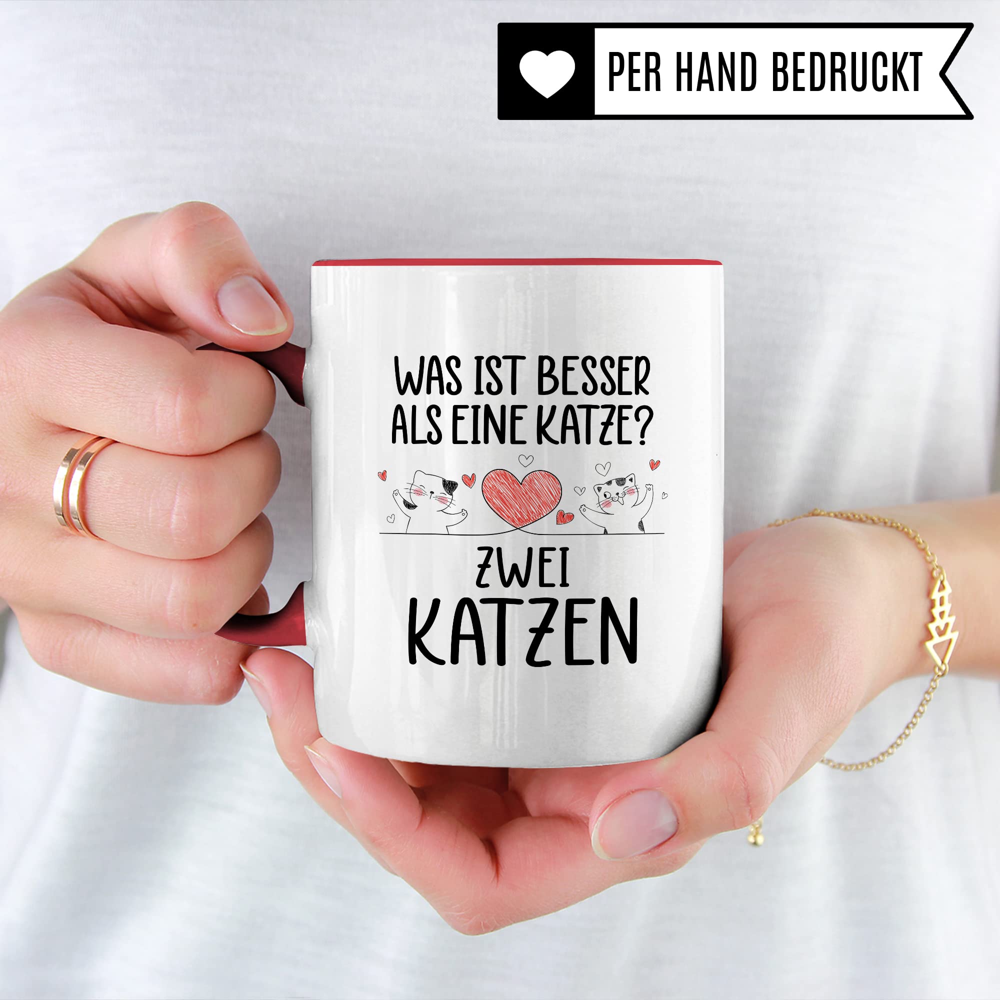 Katzen Tasse Kaffeetasse Humor Kaffee-Becher mit Spruch Katze Witz Katzenmama Geschenk Geschenkidee für Katzenliebhaber Kaffee und Katzen Kaffeeliebhaber Tasse fürs Büro Zwei Katzen