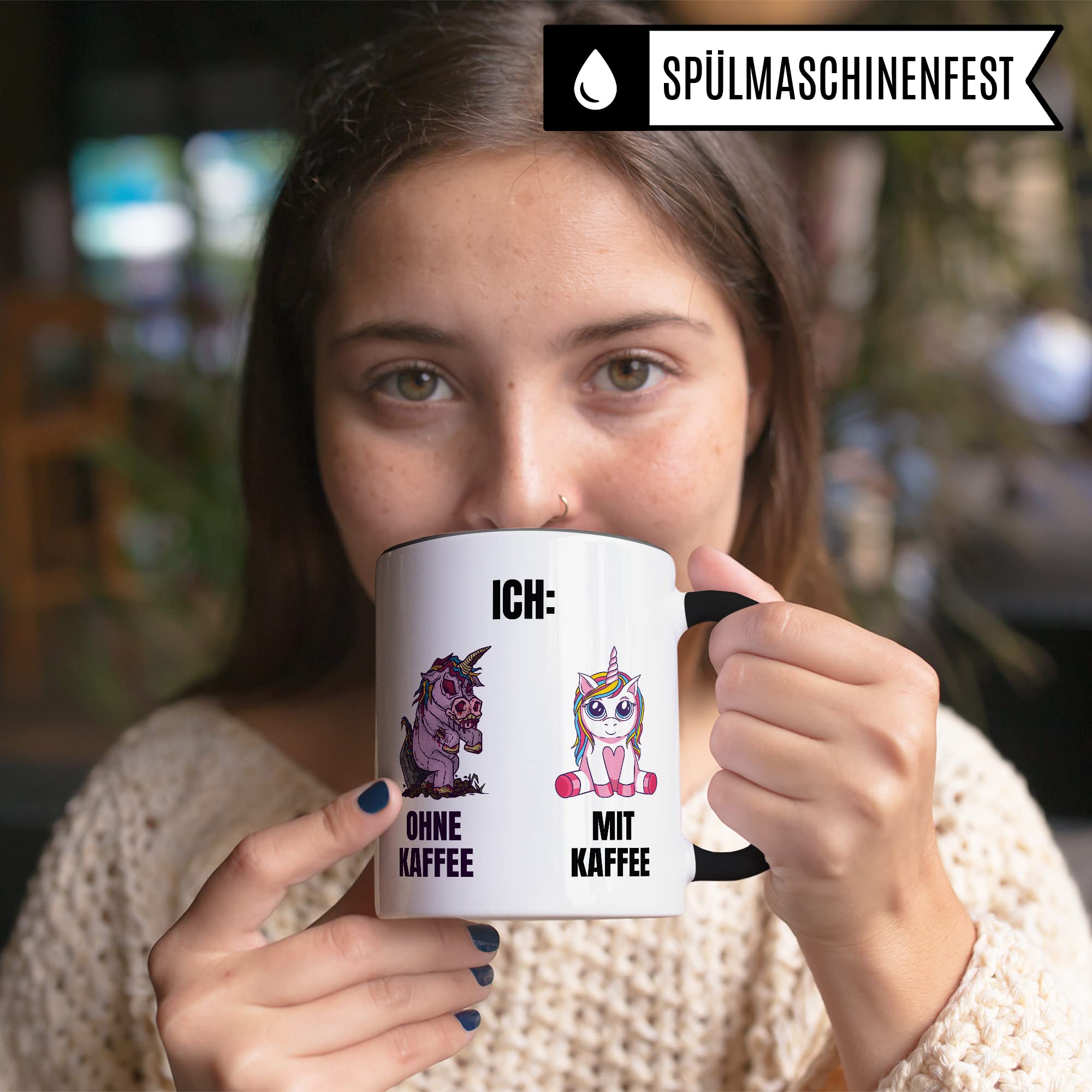 Einhorn Tasse Geschenk Kaffeetasse mit Spruch lustig Ohne Kaffee mit Kaffee, Geschenk-Idee Kaffeeliebhaber Kaffeetrinker Kaffee-Becher Humor Witztasse