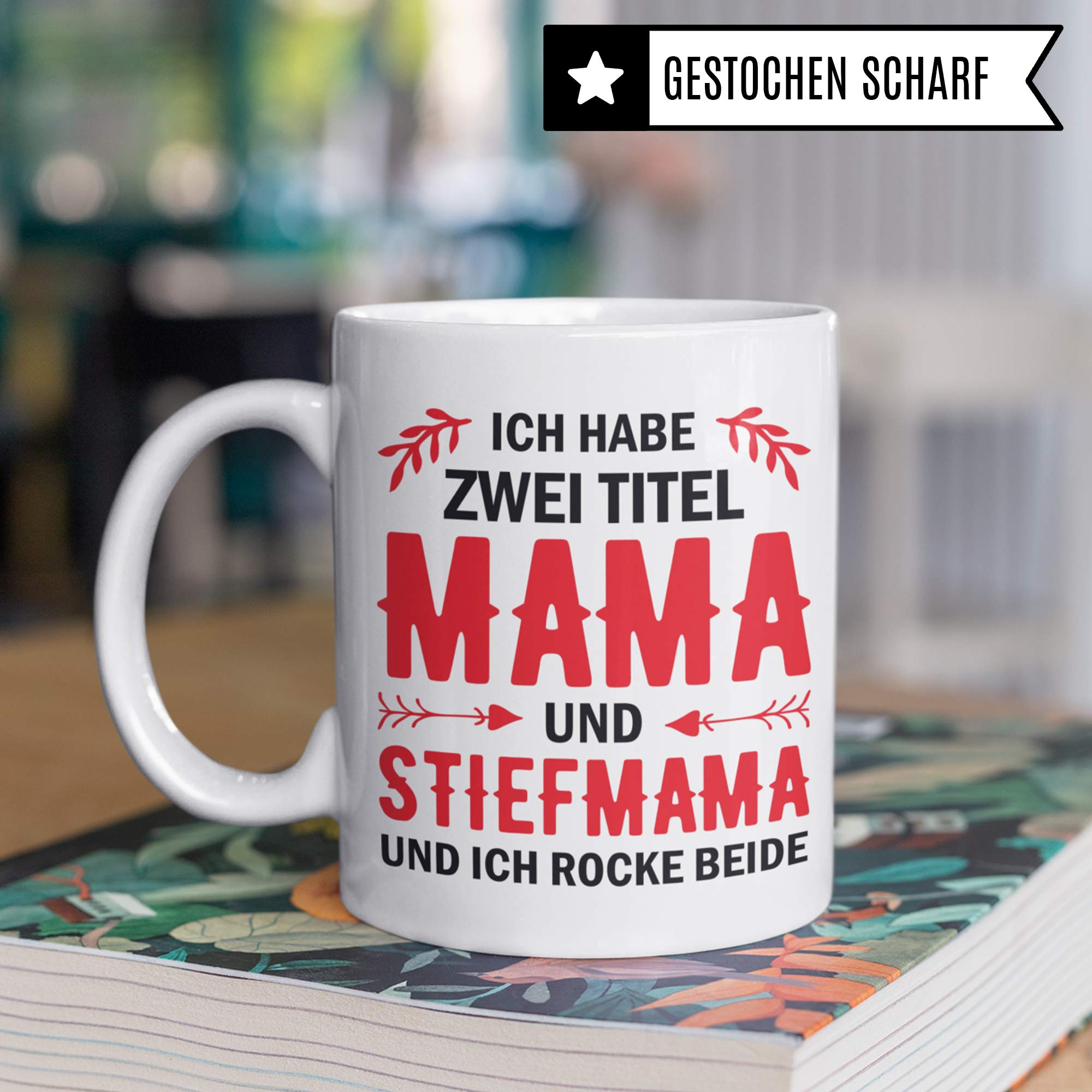 Pagma Druck Tasse Stiefmutter Geschenk, Stiefmama Spruch Becher Geschenkidee, Kaffeetasse Bonus Mama (Weiß/Weiß)