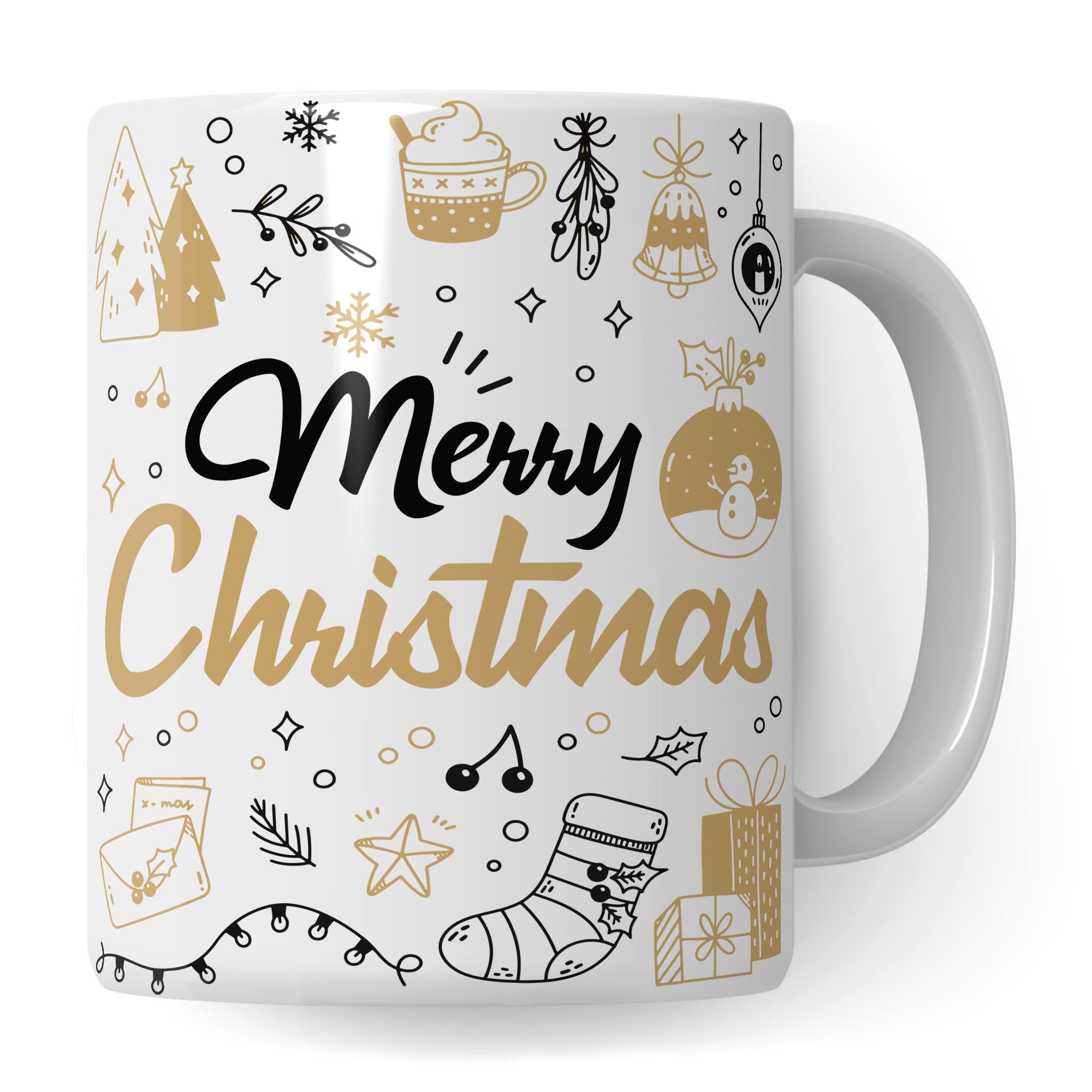 Merry Christmas Tasse Weihnachten Kaffeetasse xmas Geschenk Kollegen Geschenkidee Mama Advent Glühwein-Becher Tee Oma Deko Winter weihnachtlich Rot Gold Amerikanisch