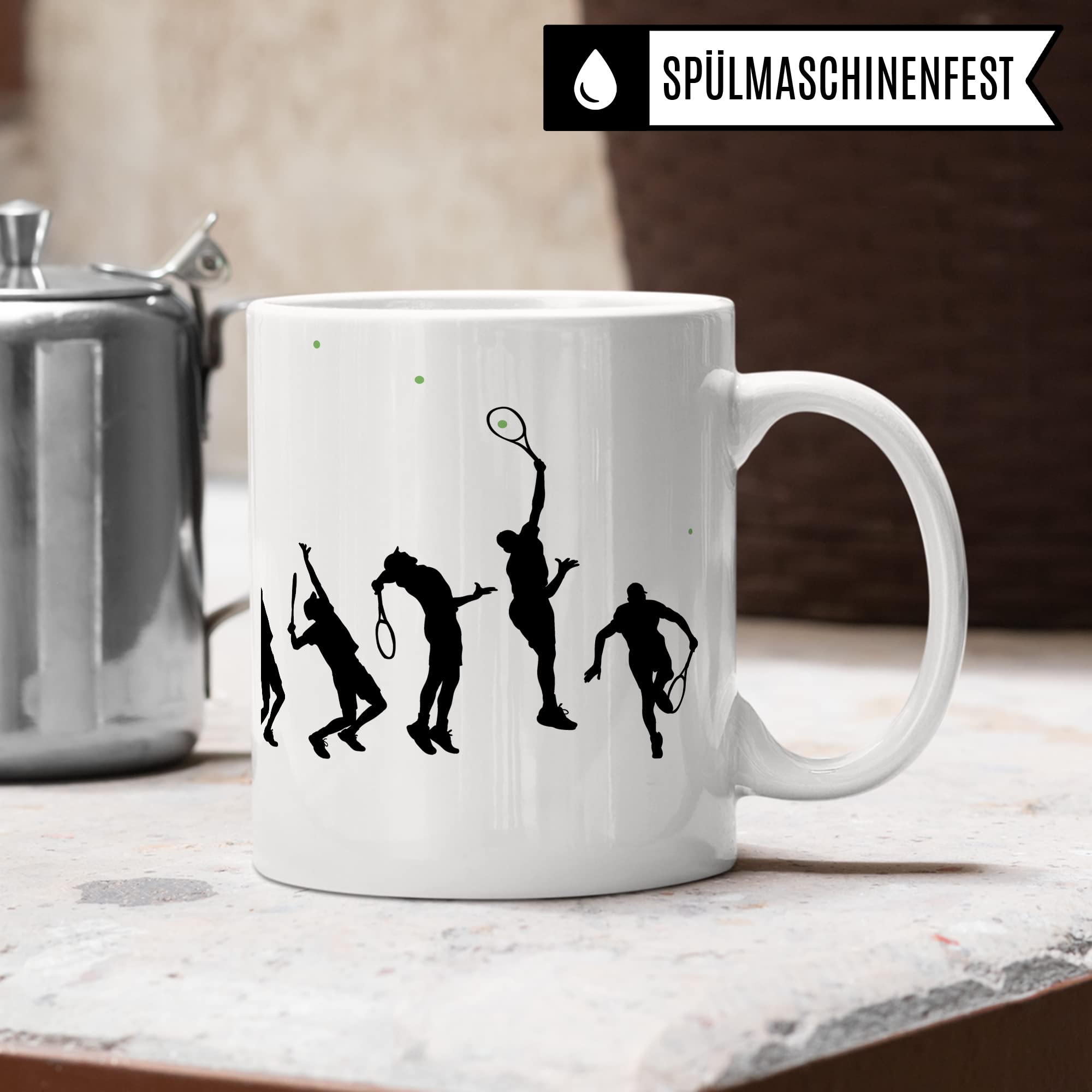 Tasse Tennis-Evolution, Geschenk Tennisspieler Tennis-Spielerin Bild, Geschenkidee Tennisprofi Tennisliebhaber Spielpartner Kollegen, Kaffeetasse Kaffebecher