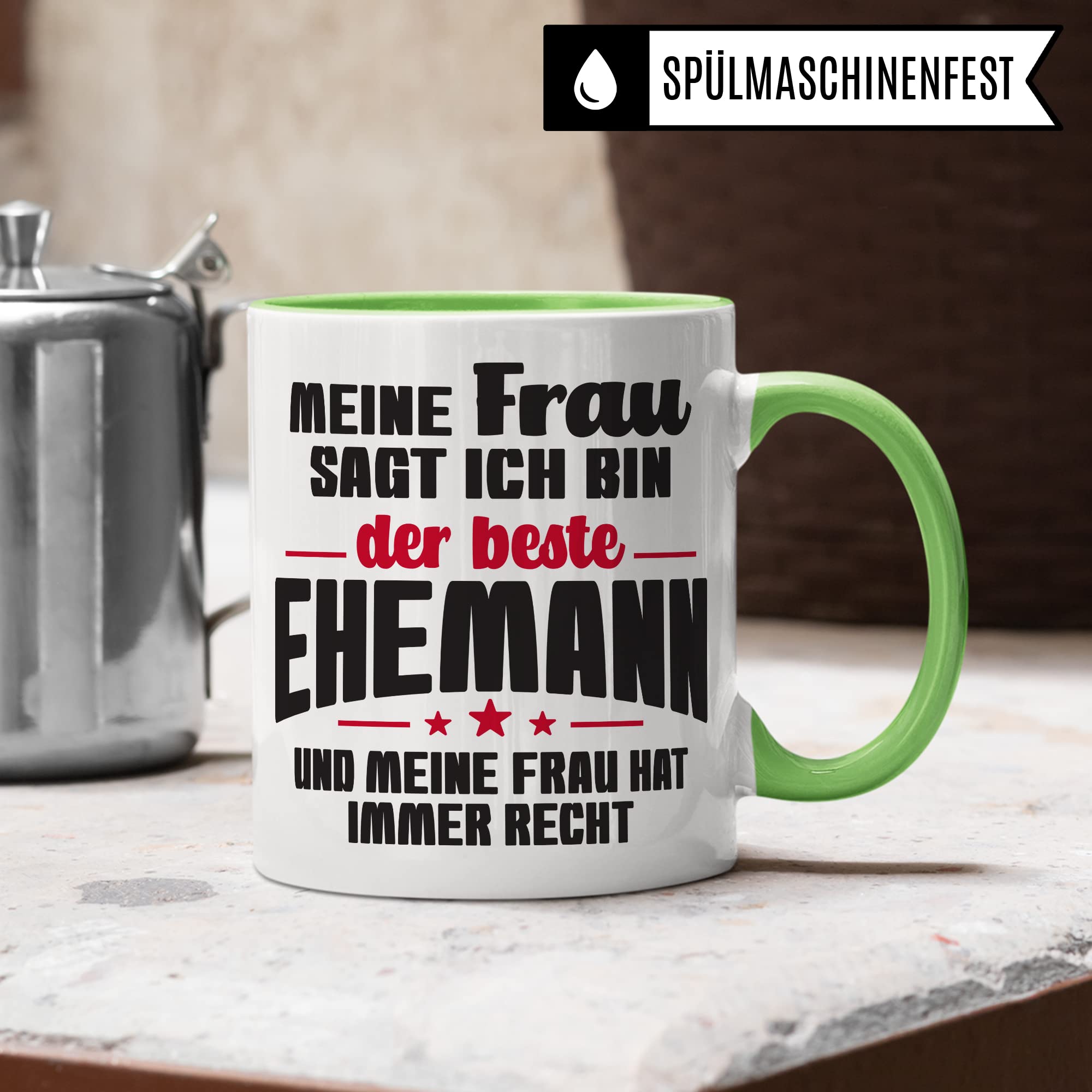 Ehemann Tasse Geschenk, Meine Frau sagt immer ich bin der beste Ehemann Geschenkidee Ehepartner Kaffee-Becher Kaffeetasse Tasse mit Spruch lustig Teetasse Ehe Hochzeit Witztasse