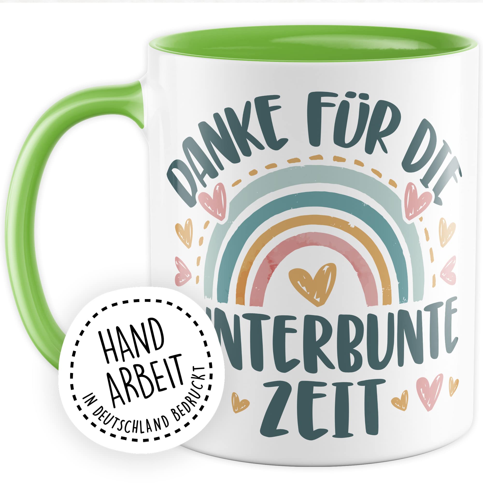 Tasse Dankeschön Erzieher, Danke für die kunterbunte Zeit Geschenk Geschenkidee Kaffeetasse mit Spruch Kaffee-Becher Lieblings-Mensch bedanken Dankesehr Dankbarkeit Erzieherin