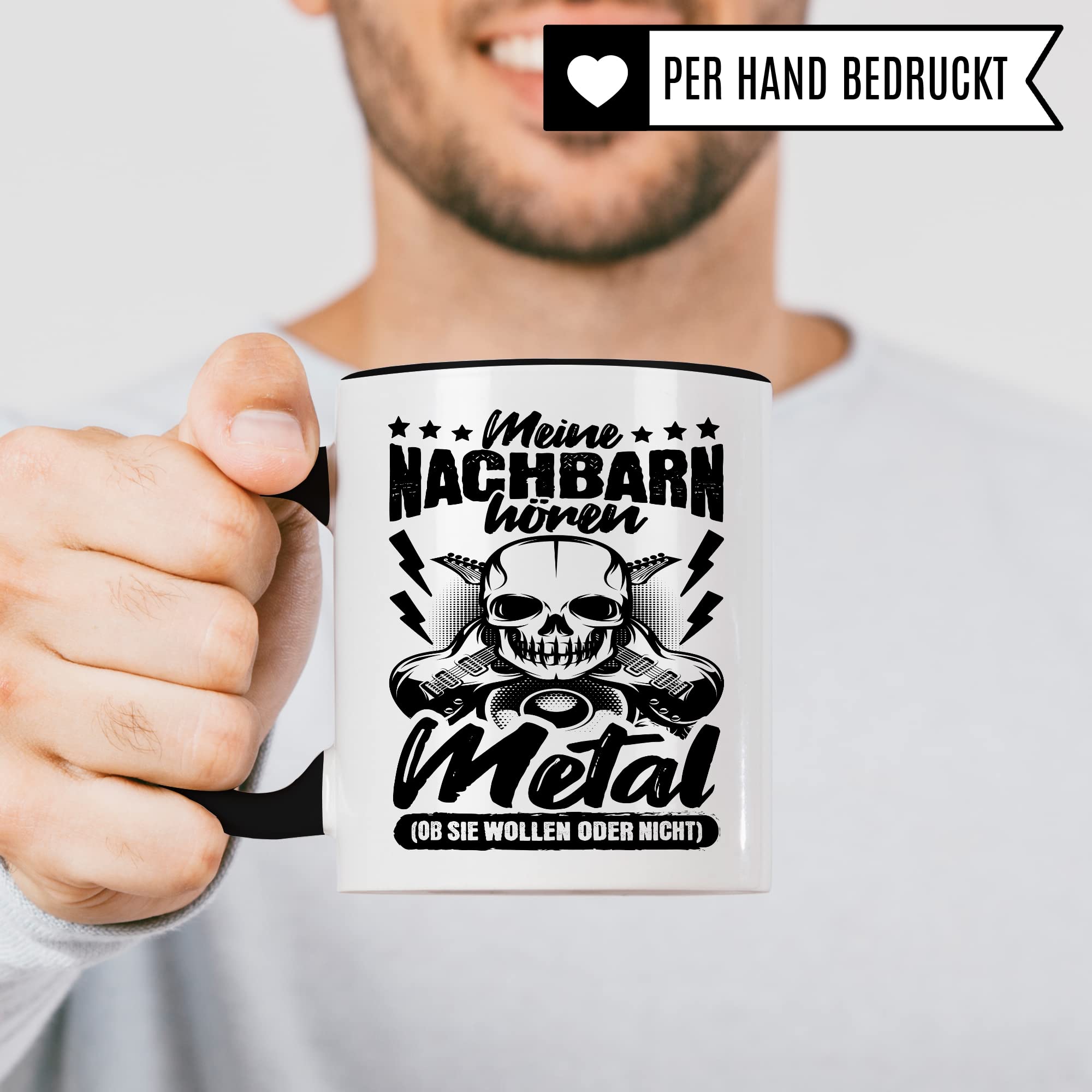 Metal Tasse Rocker Kaffeetasse Metal Fan Geschenkidee Kaffee-Becher Metalic Geschenk Spruch lustig Humor Teetasse Witz Meine Nachbarn hören Metal