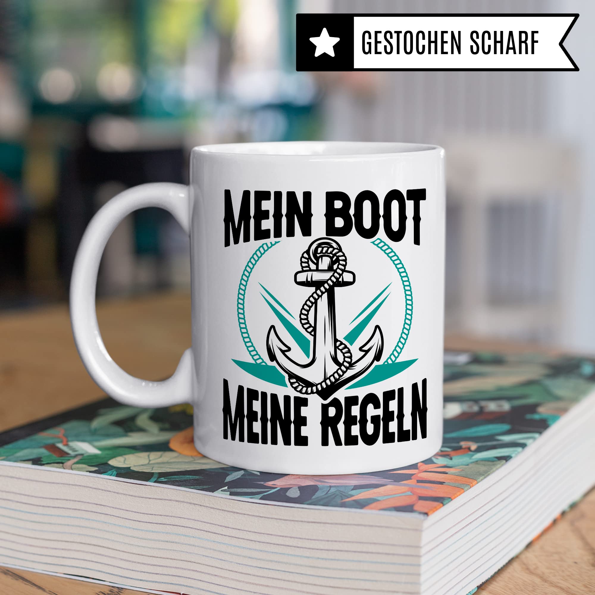 Tasse Kapitän, Mein Boot meine Regeln Geschenk Bootliebhaber Geschenkidee Bootbesitzer Kaffee-Becher Kaffeetasse mit Spruch lustig Teetasse Anker-Motiv