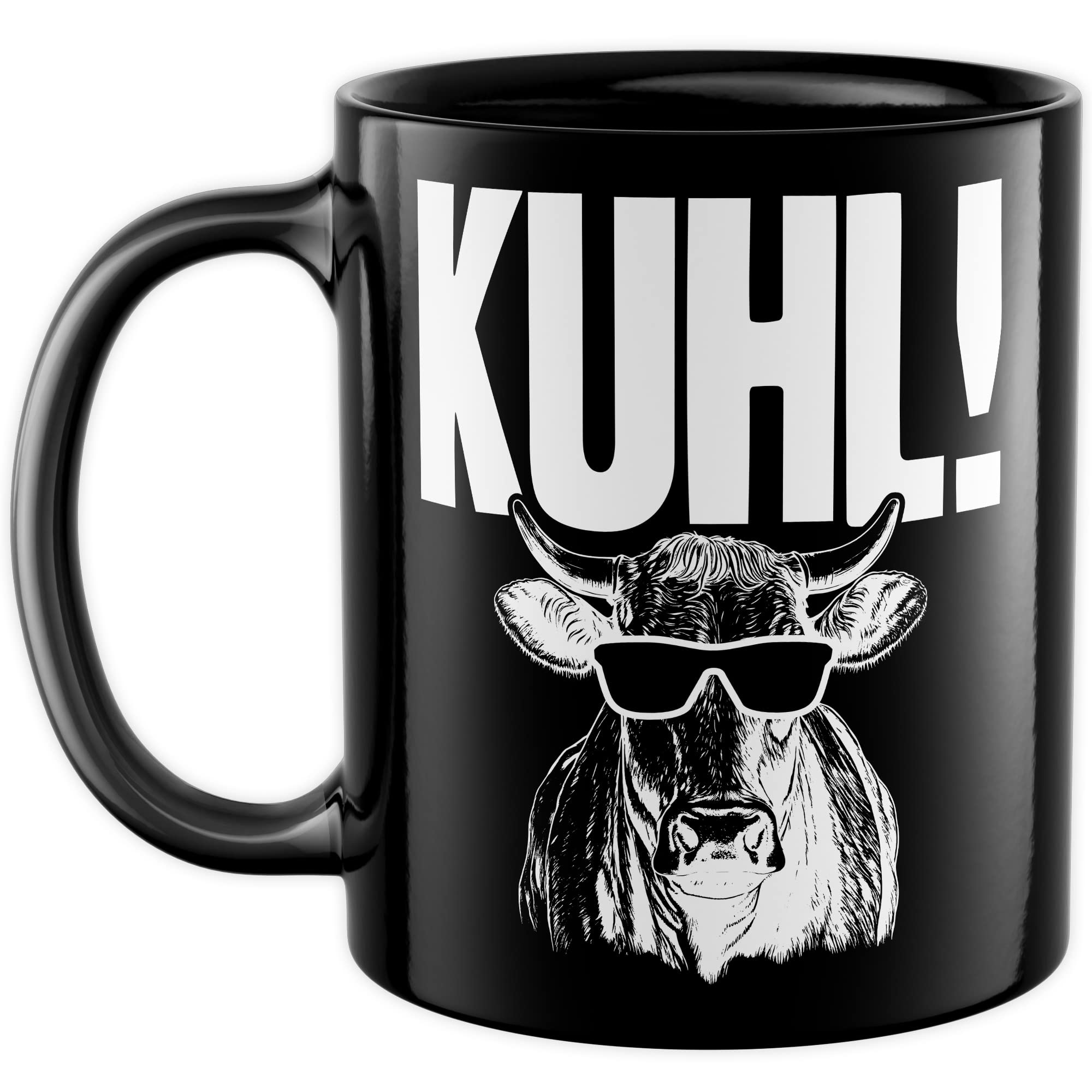 KUHL Tasse mit Spruch witzige Kaffeetasse mit Kuh Motiv Humor Geschenk Geschenkidee Kollegen Büro Kaffee-Becher lustig Freundin Kühe Sonnen Brille Cool Wortwitz Schreibfehler